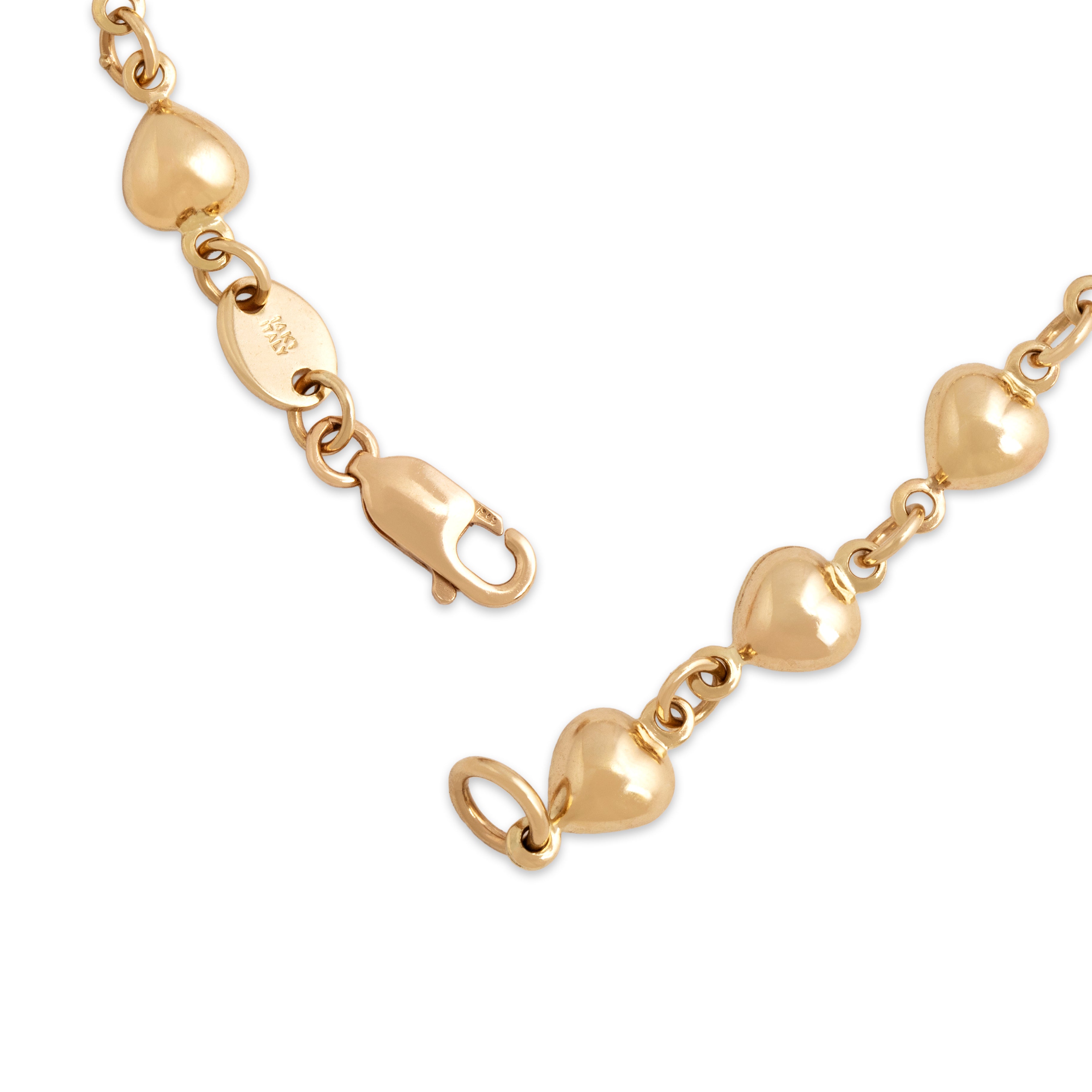 Vintage Italian 14k Yellow Gold Puffy Heart Link Bracelet - clasp view
