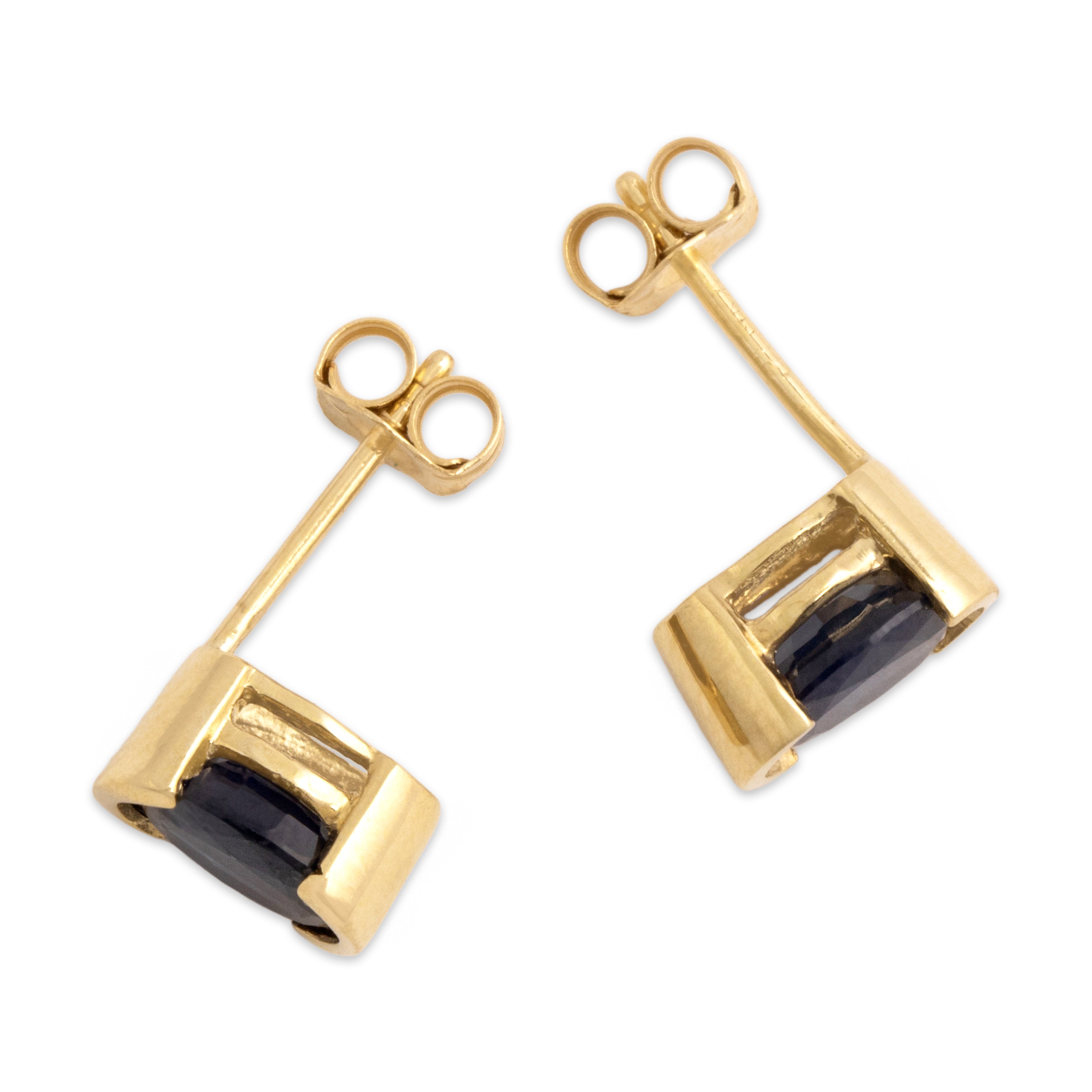 Vintage 14k Yellow Gold 1.8cttw Blue Sapphire Elegant Half-Bezel Stud Earrings - Side view