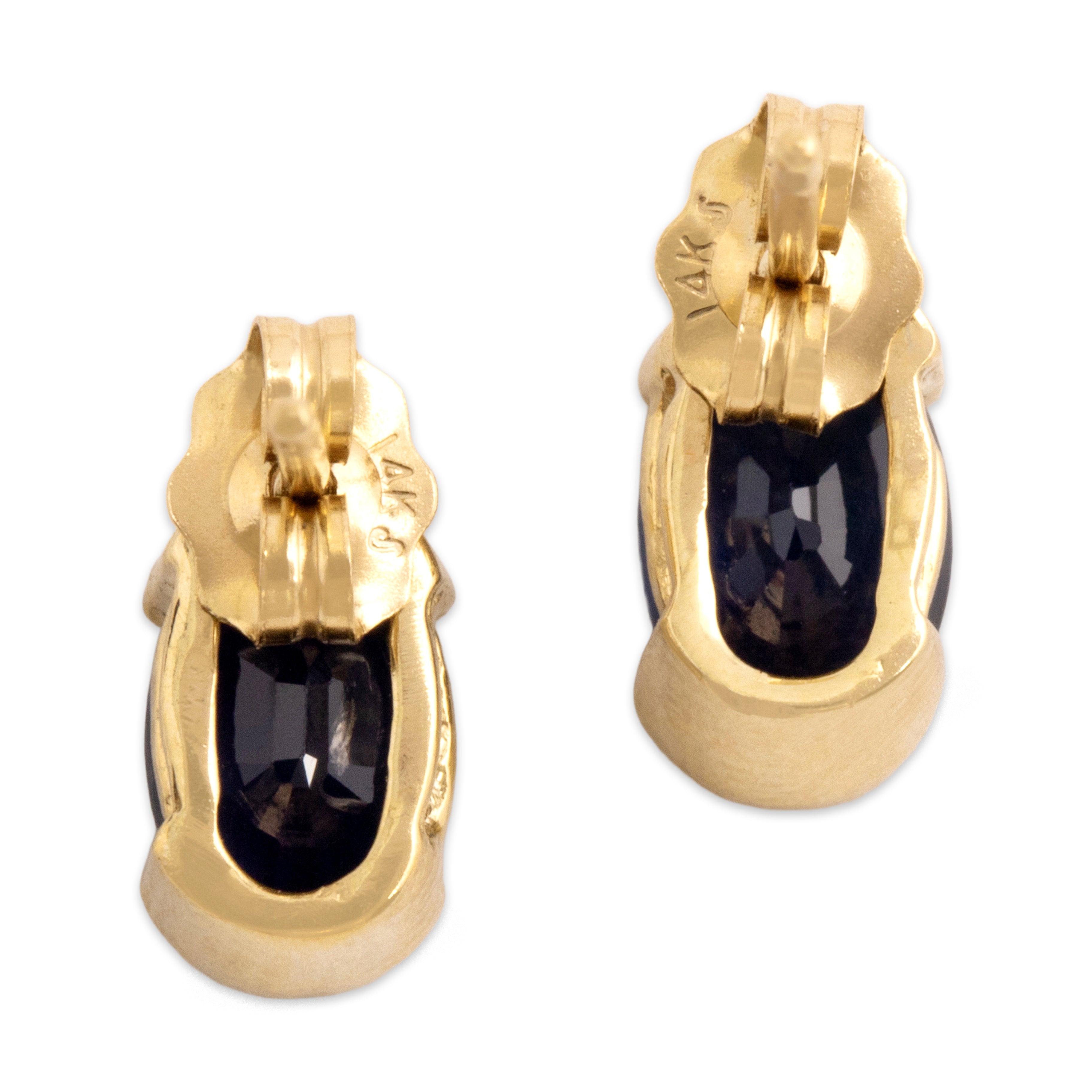 Vintage 14k Yellow Gold 1.8cttw Blue Sapphire Elegant Half-Bezel Stud Earrings - Back view