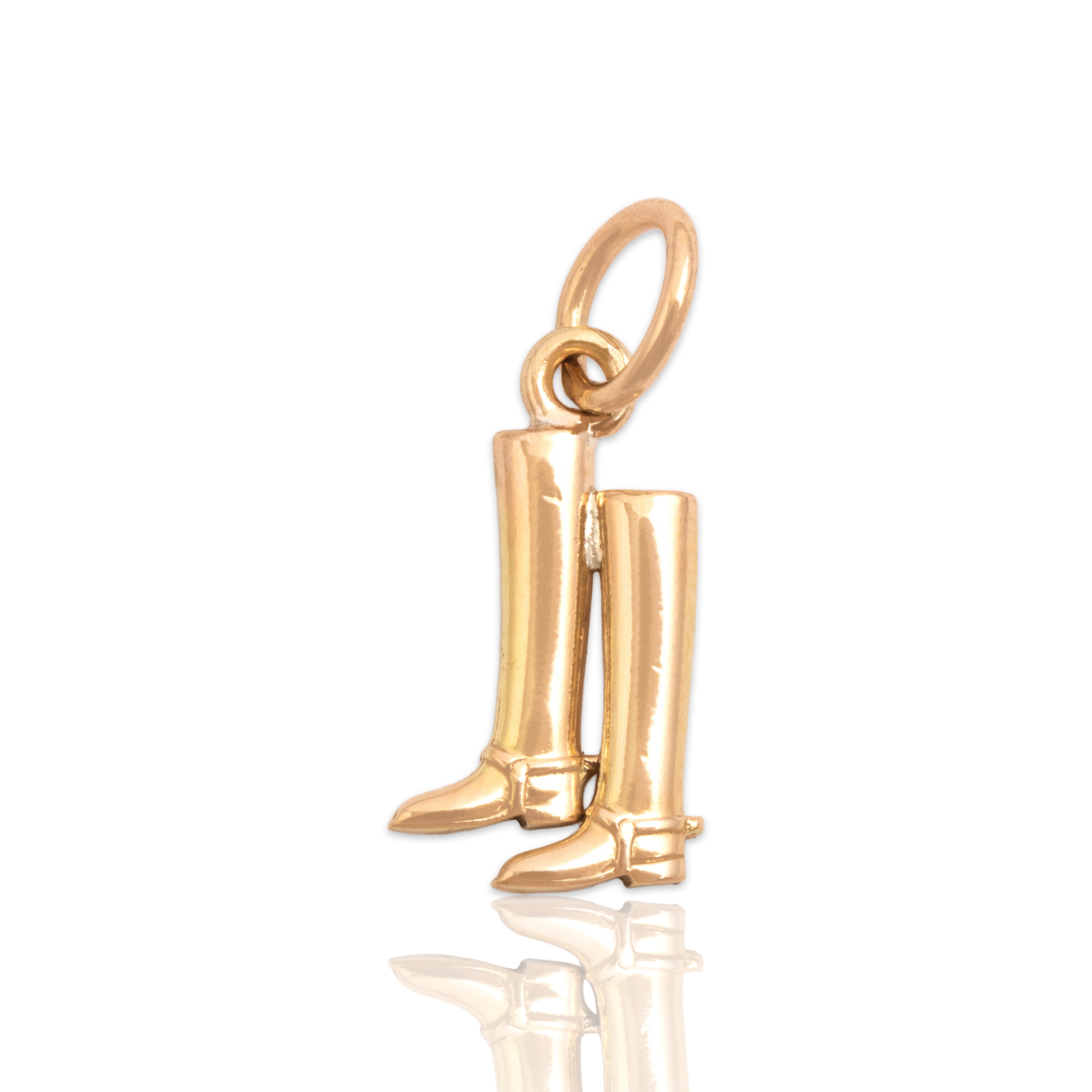 Vintage Lightweight 14k Yellow Gold Riding Boots Charm / Pendant - Close-up view