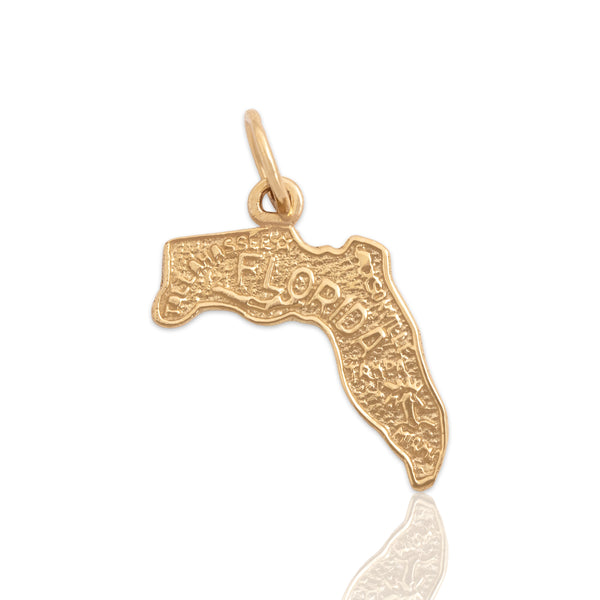 Vintage 14k Yellow Gold Textured Map Of Florida Charm / Pendant