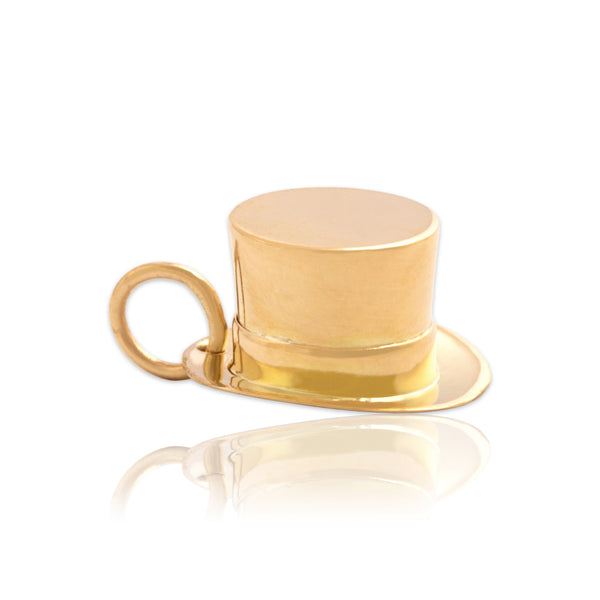 Vintage 14k Yellow Gold Gentleman's Top Hat Charm / Pendant - Close-up view