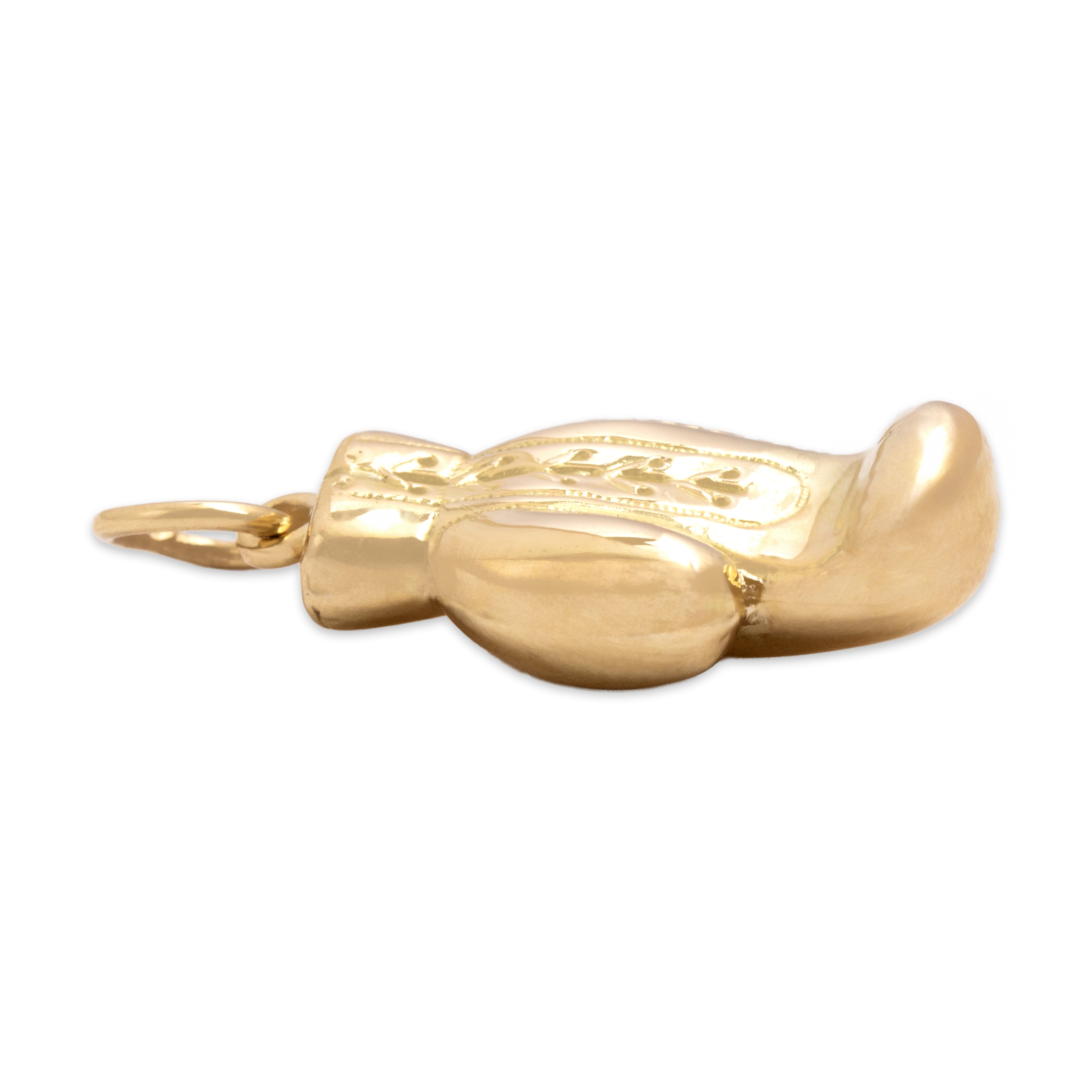 Vintage 14k Yellow Gold Fierce Boxing Glove Charm / Pendant - Side view