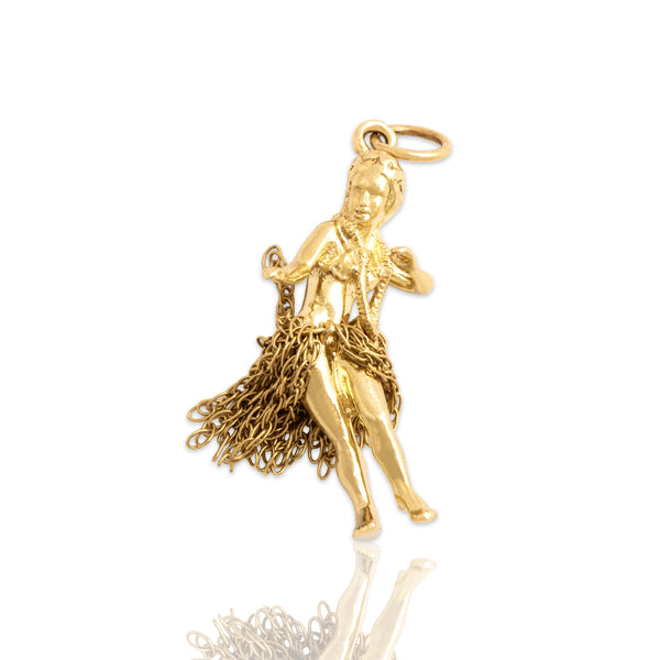 Vintage 14k Yellow Gold Dynamic Dancing Hula Girl Charm / Pendant