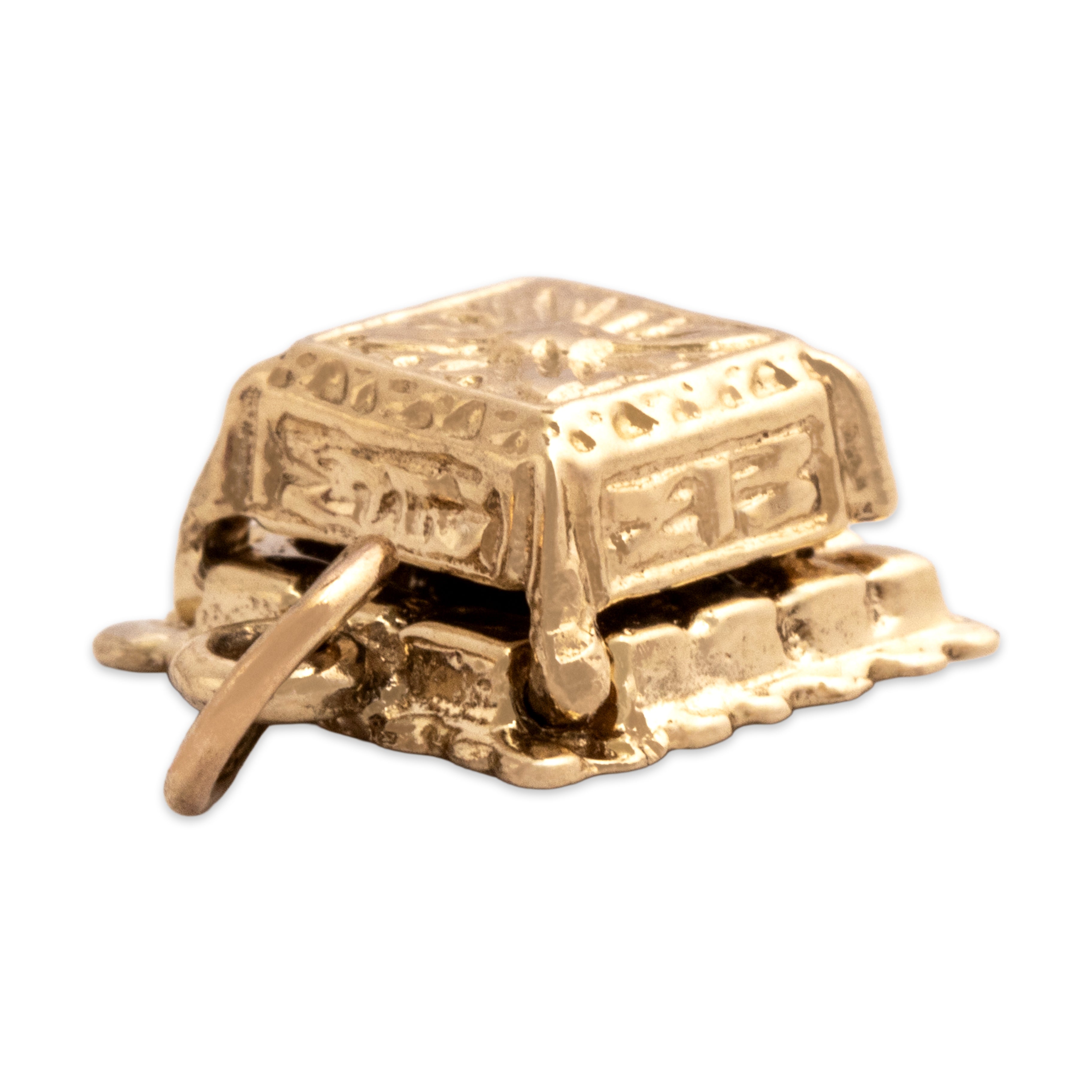 Vintage 14k Yellow Gold Diamond Romantic Engagement Ring Box Charm / Pendant - detail view #1