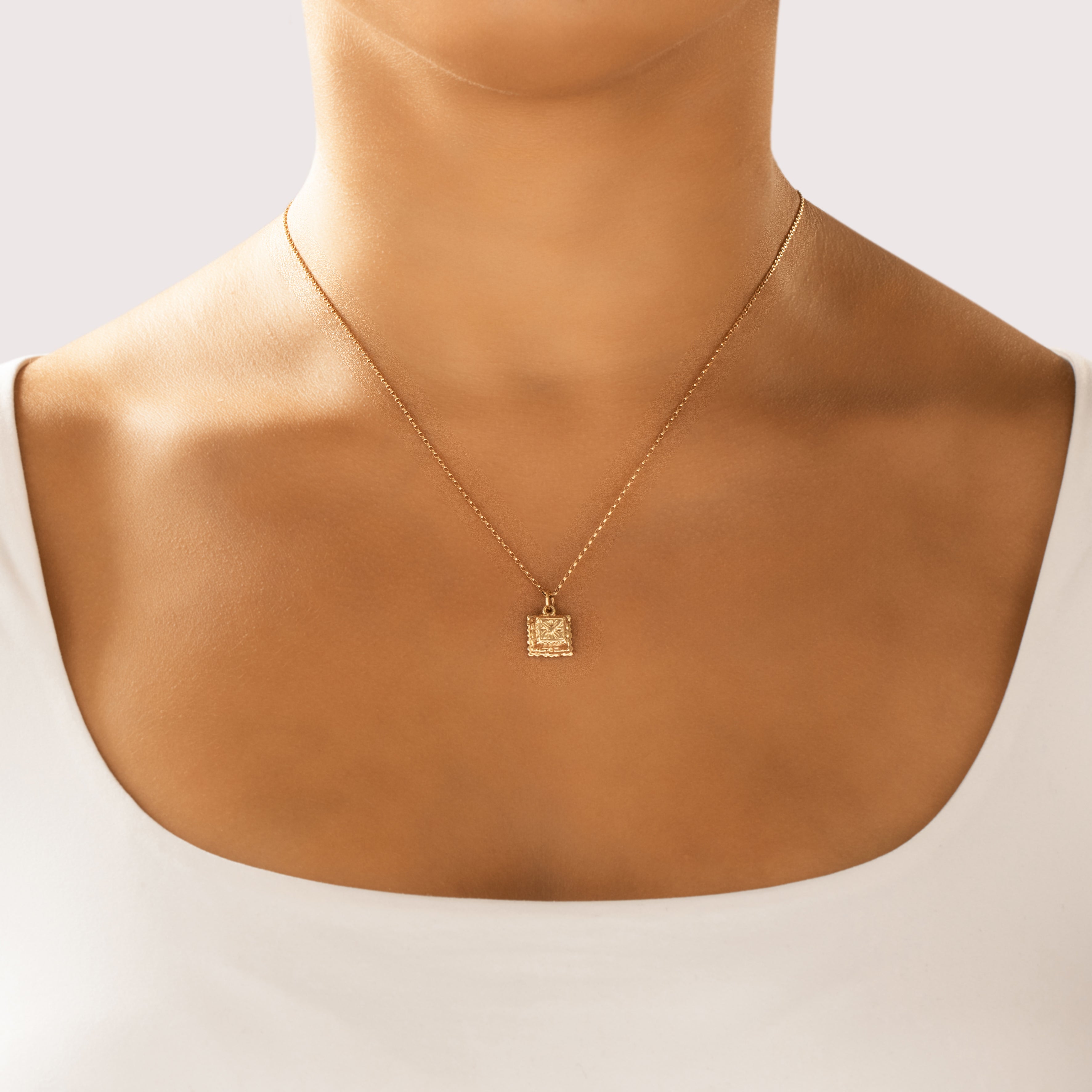 Vintage 14k Yellow Gold Diamond Romantic Engagement Ring Box Charm / Pendant - On model view