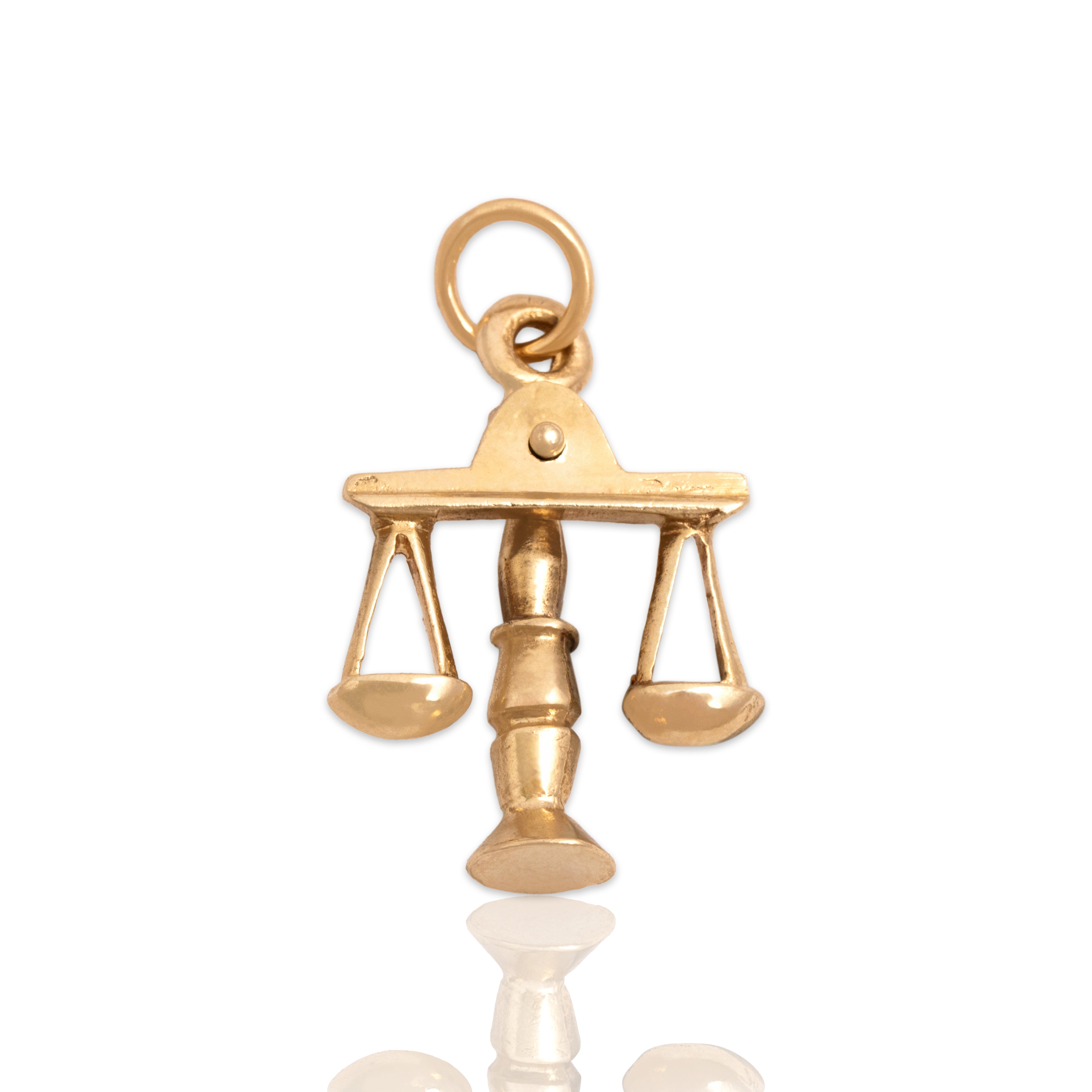 Vintage 14k Yellow Gold Articulating Libra Scales Of Justice Charm / Pendant - Close-up view