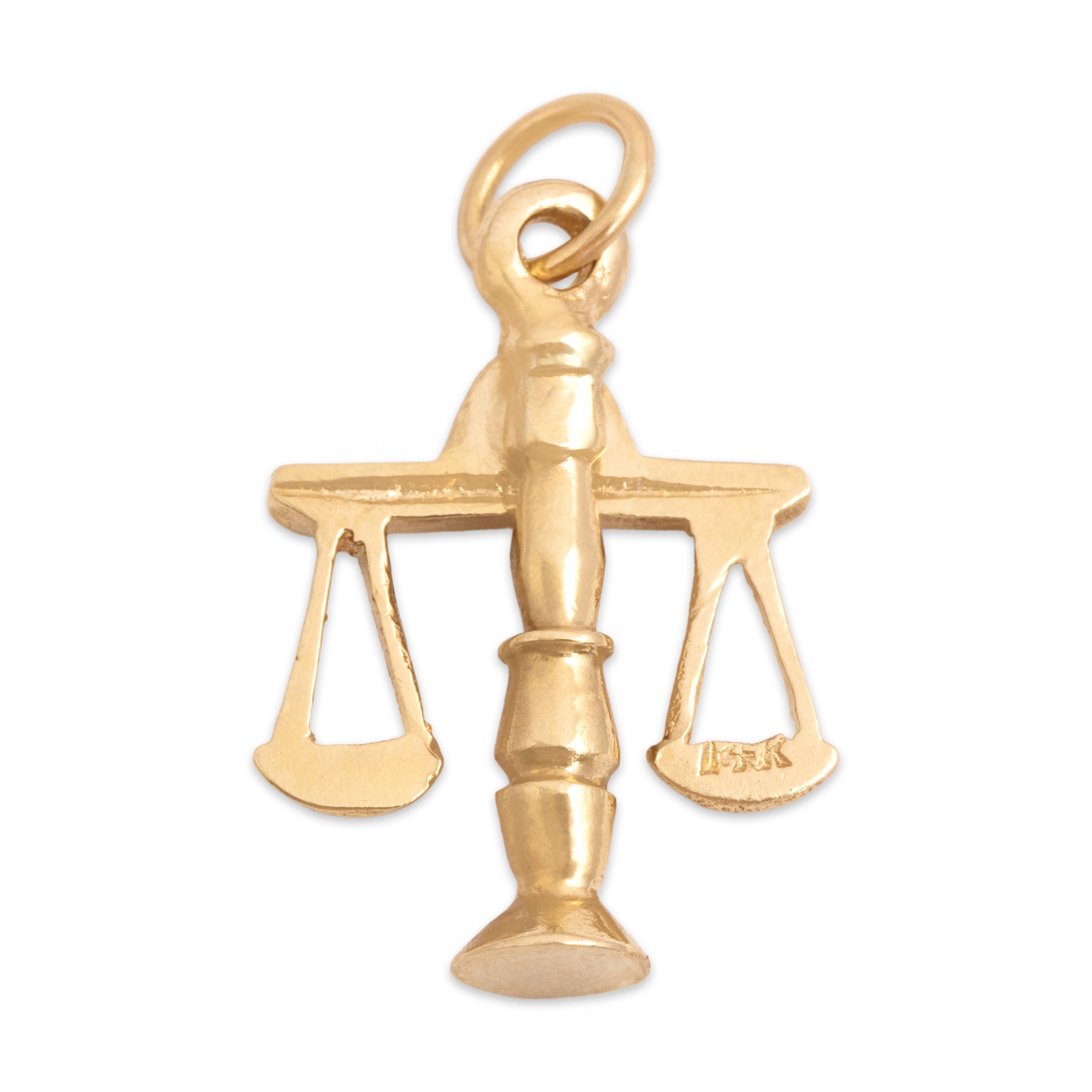 Vintage 14k Yellow Gold Articulating Libra Scales Of Justice Charm / Pendant - Back view