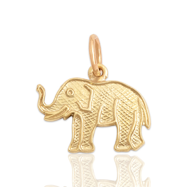Vintage Lightweight 14k Yellow Gold Adorable Textured Elephant Charm / Pendant
