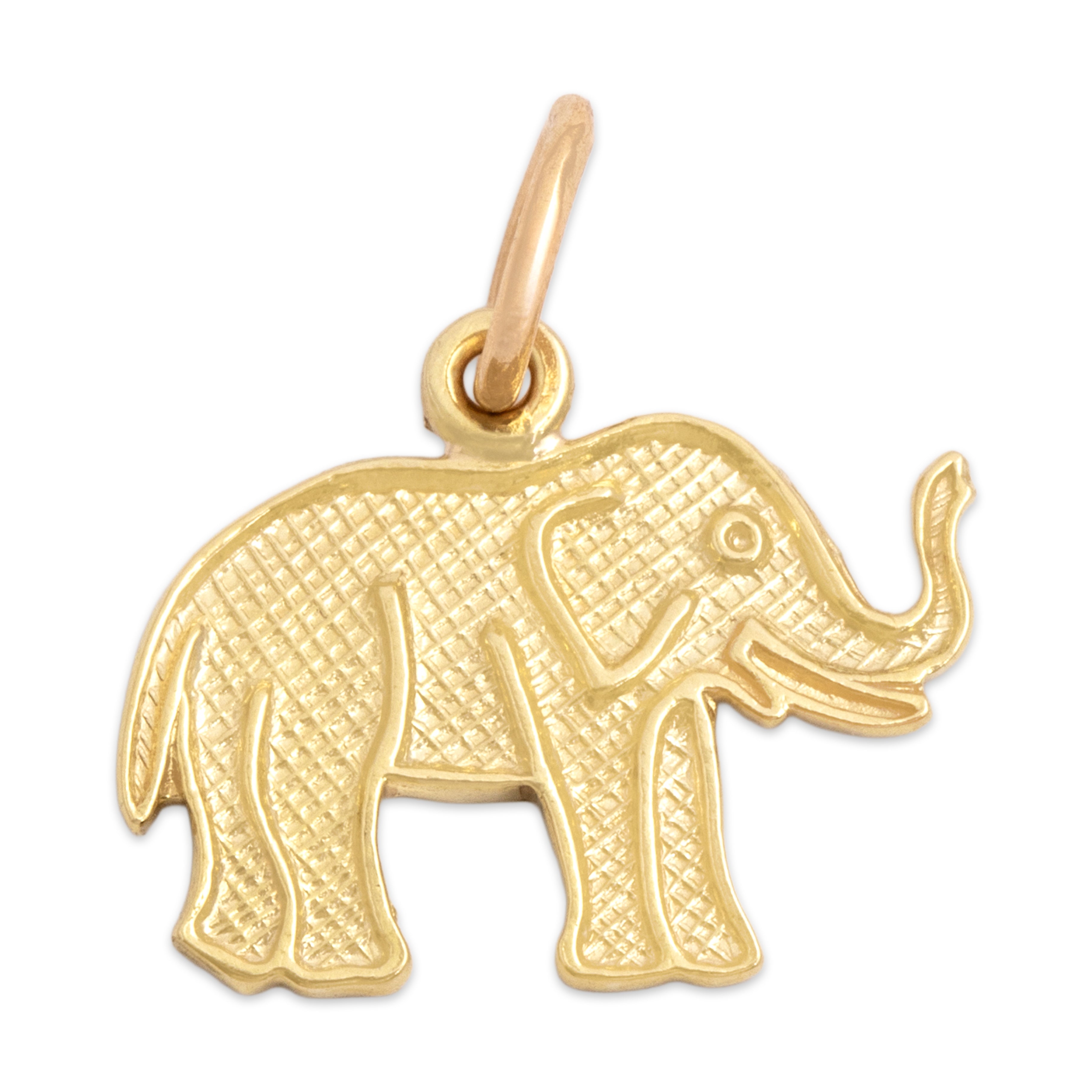 Vintage Lightweight 14k Yellow Gold Adorable Textured Elephant Charm / Pendant - Back view