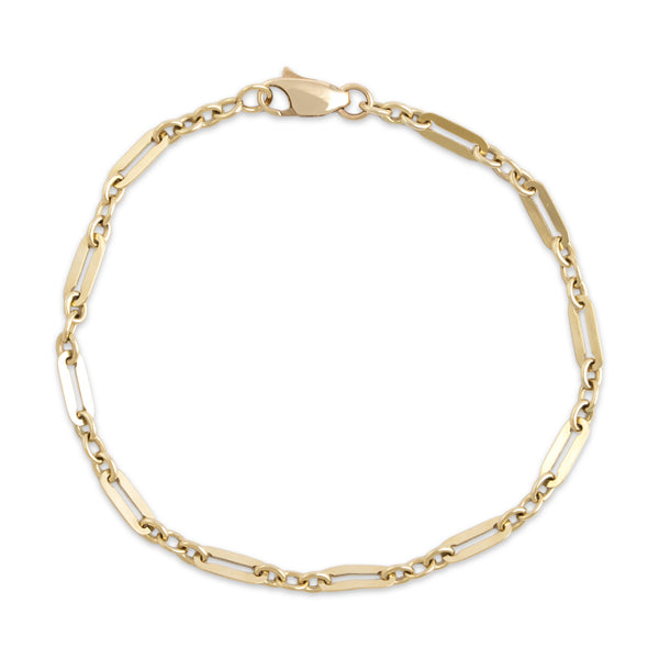 Vintage 14k Yellow Gold Chic Elongated Flat Alternating Link Bracelet 7.25