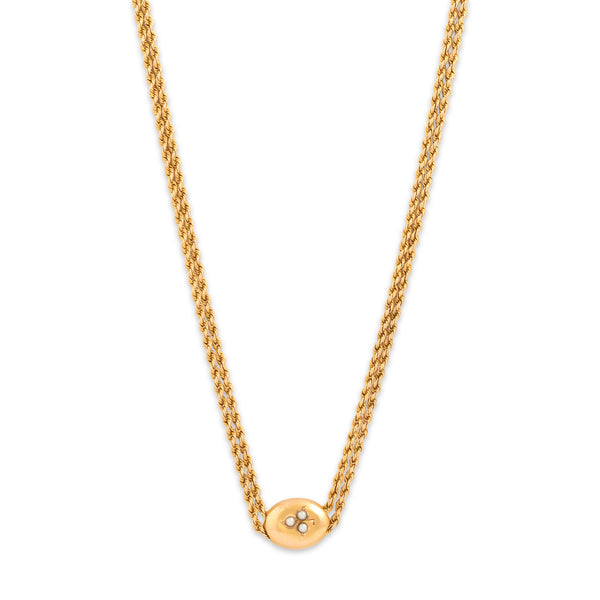 Antique Victorian 14k Yellow & Rosy Yellow Gold Pearl Lorgnette Necklace 24.5