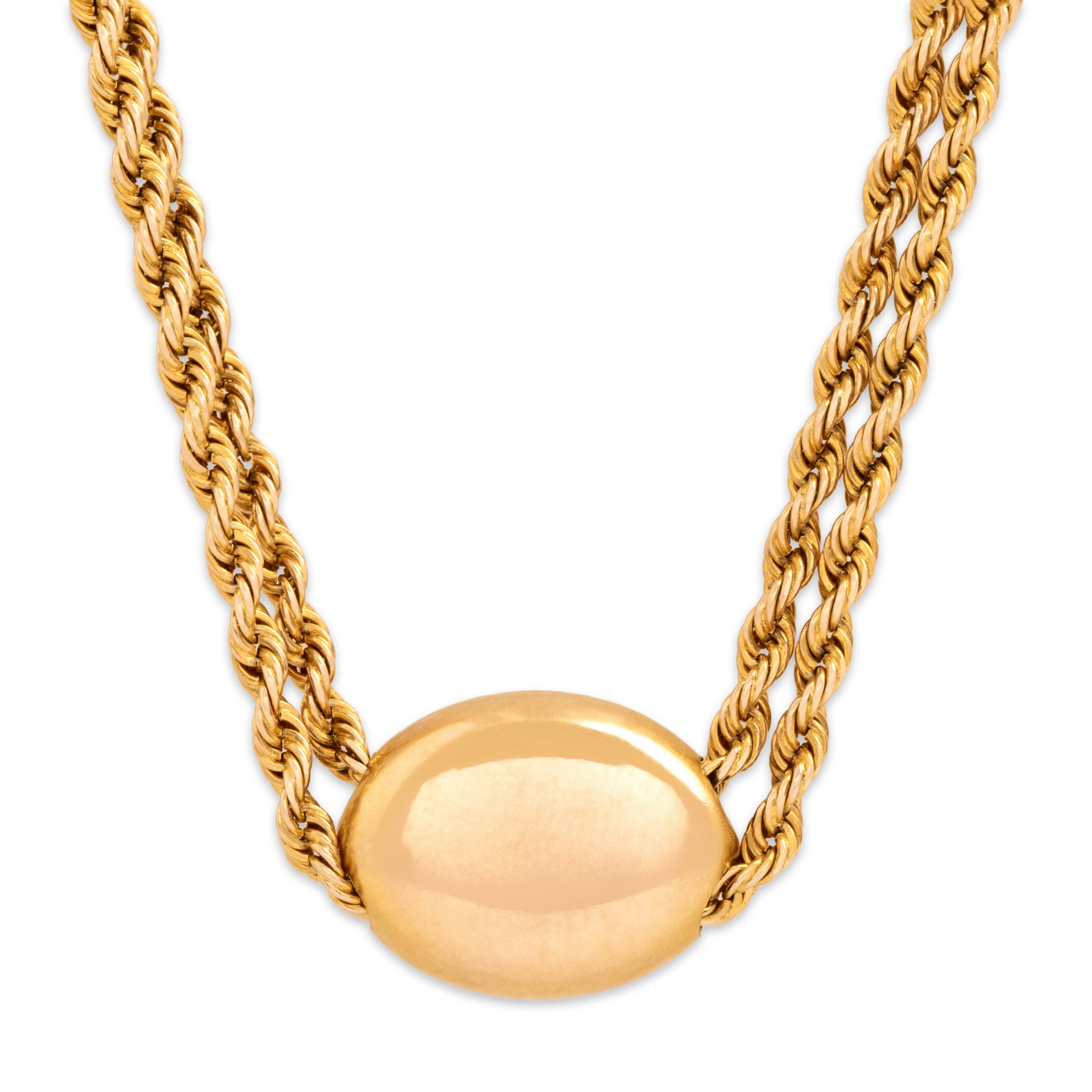 Antique Victorian 14k Yellow & Rosy Yellow Gold Pearl Wonderful Clover Slide Long Spiralling Rope Dog Clip Lorgnette Chain Necklace - Back view