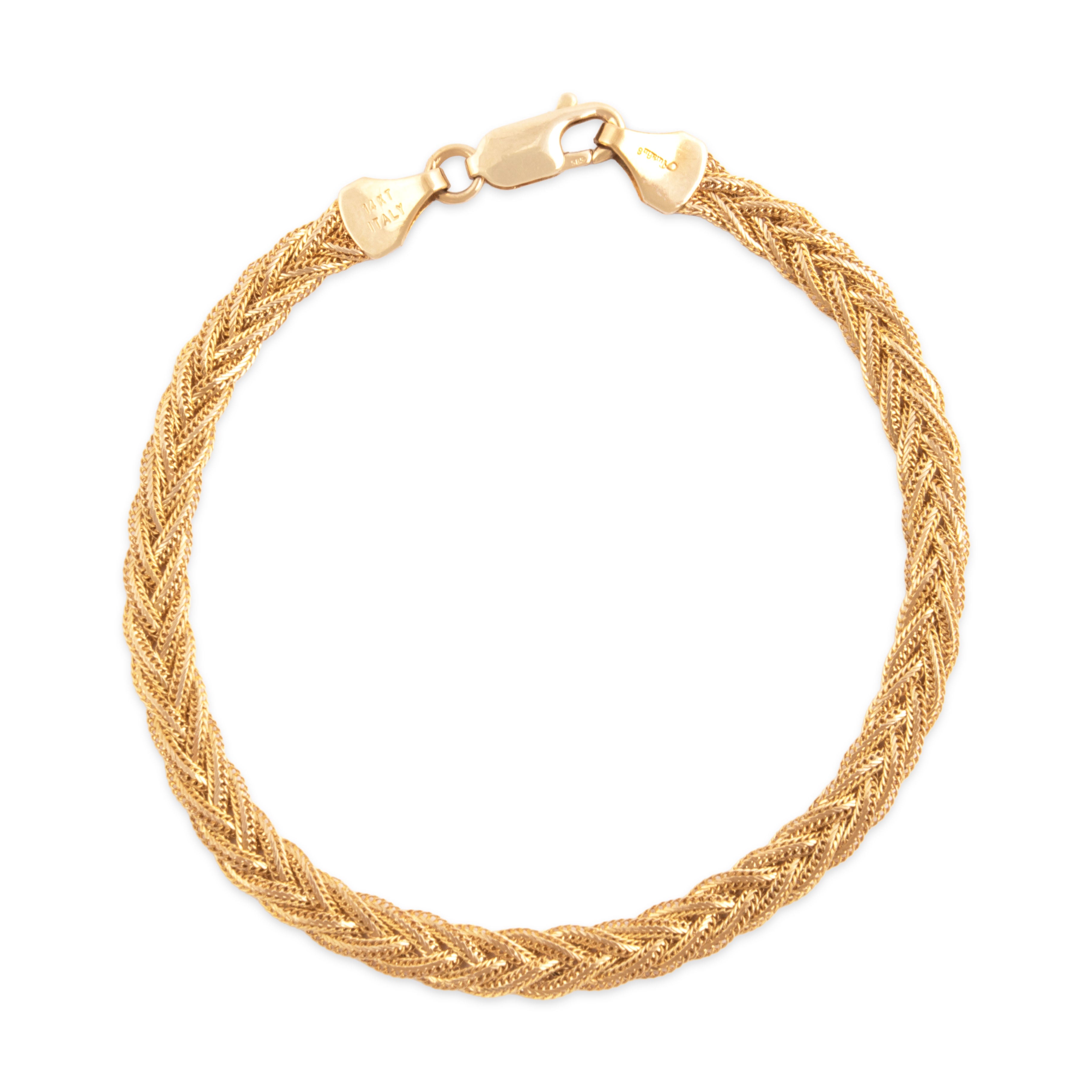 Vintage Italian 14k Yellow Gold Classic Braided Chain Bracelet 6.75