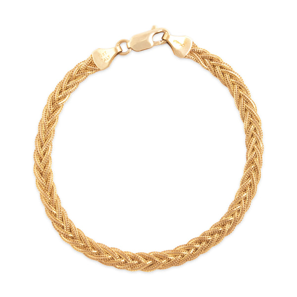 Vintage Italian 14k Yellow Gold Classic Braided Chain Bracelet 6.75
