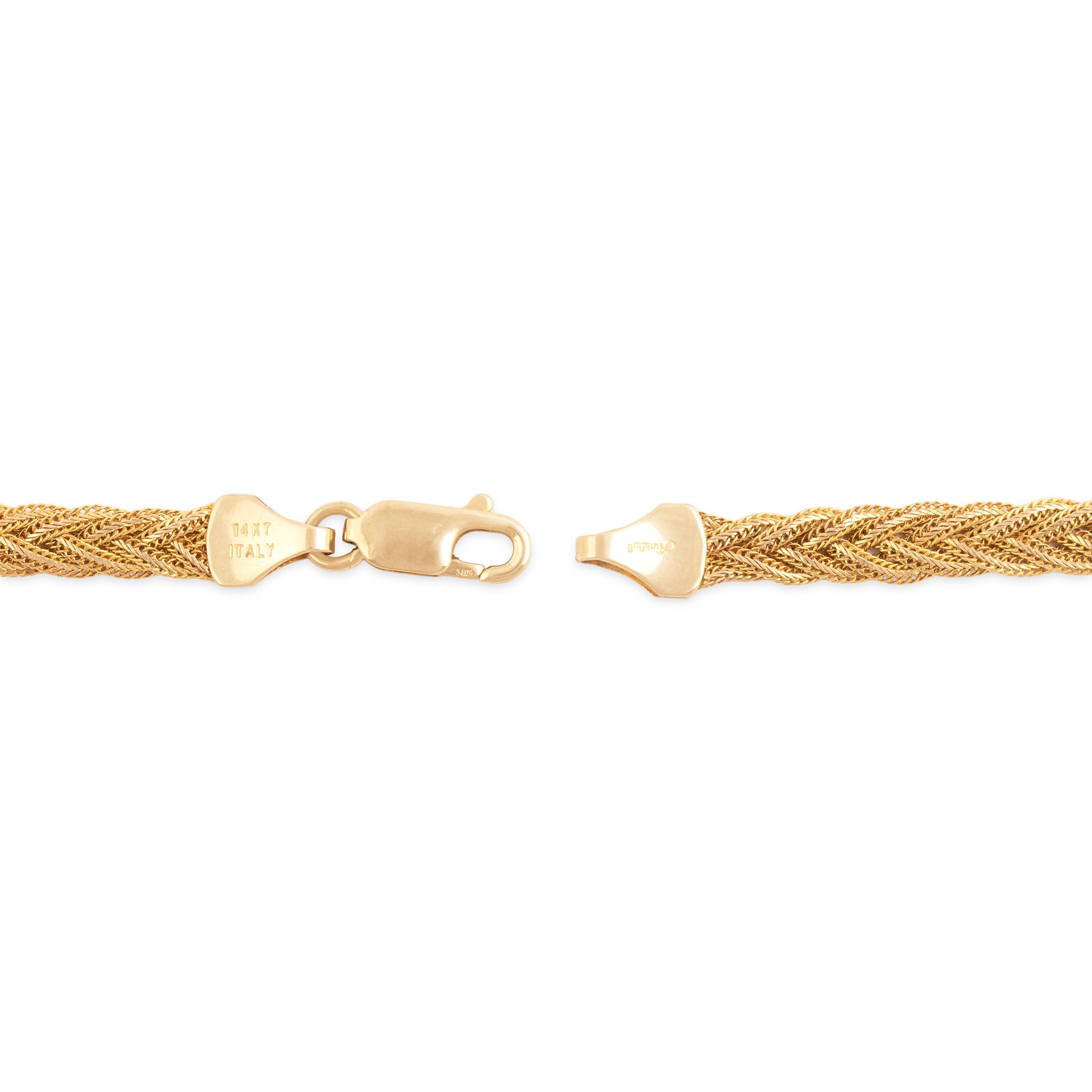 Vintage Italian 14k Yellow Gold Classic Braided Chain Bracelet 6.75