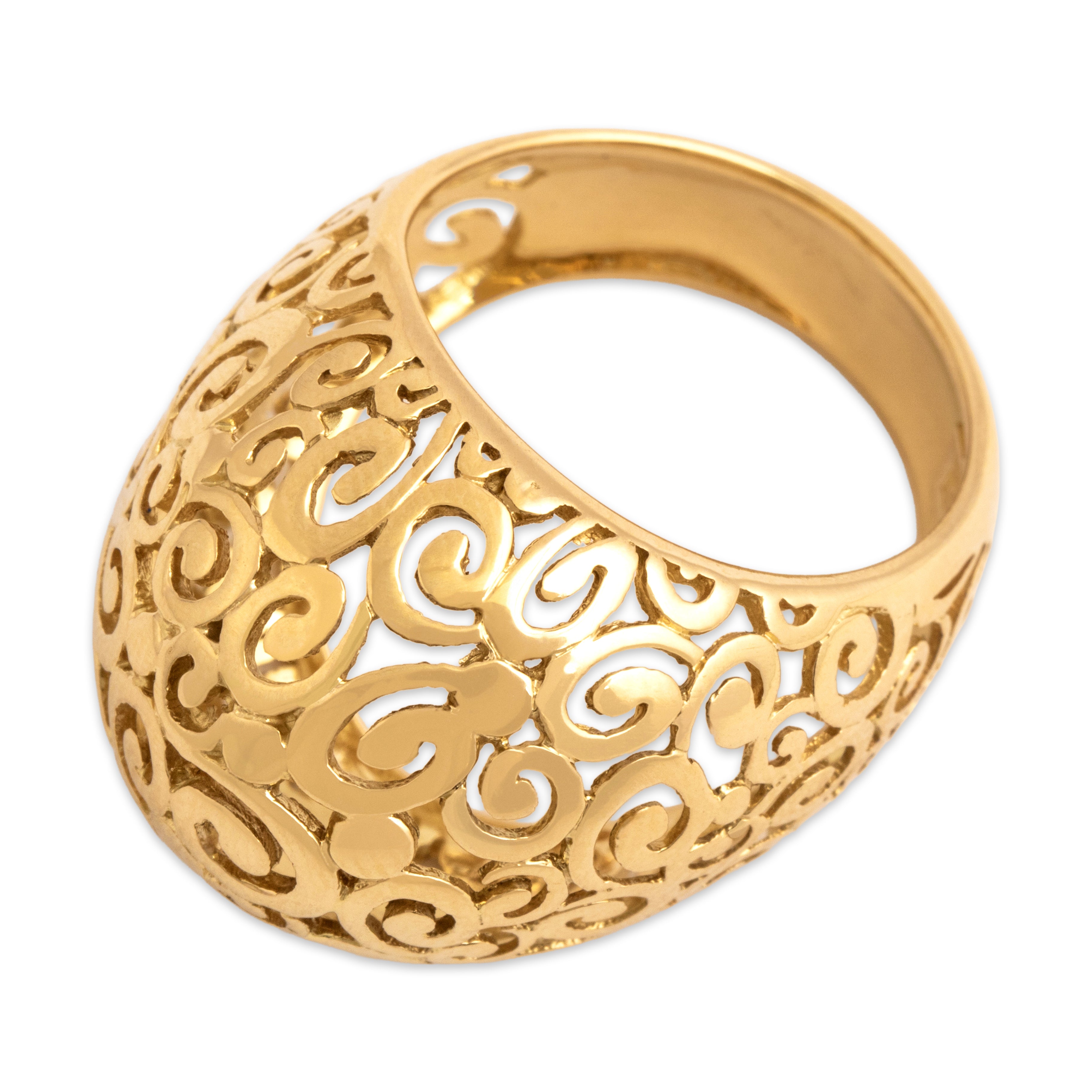 Vintage Italian 18k Yellow Gold Oversized Whimsical Swirling Dome Ring - Overall view