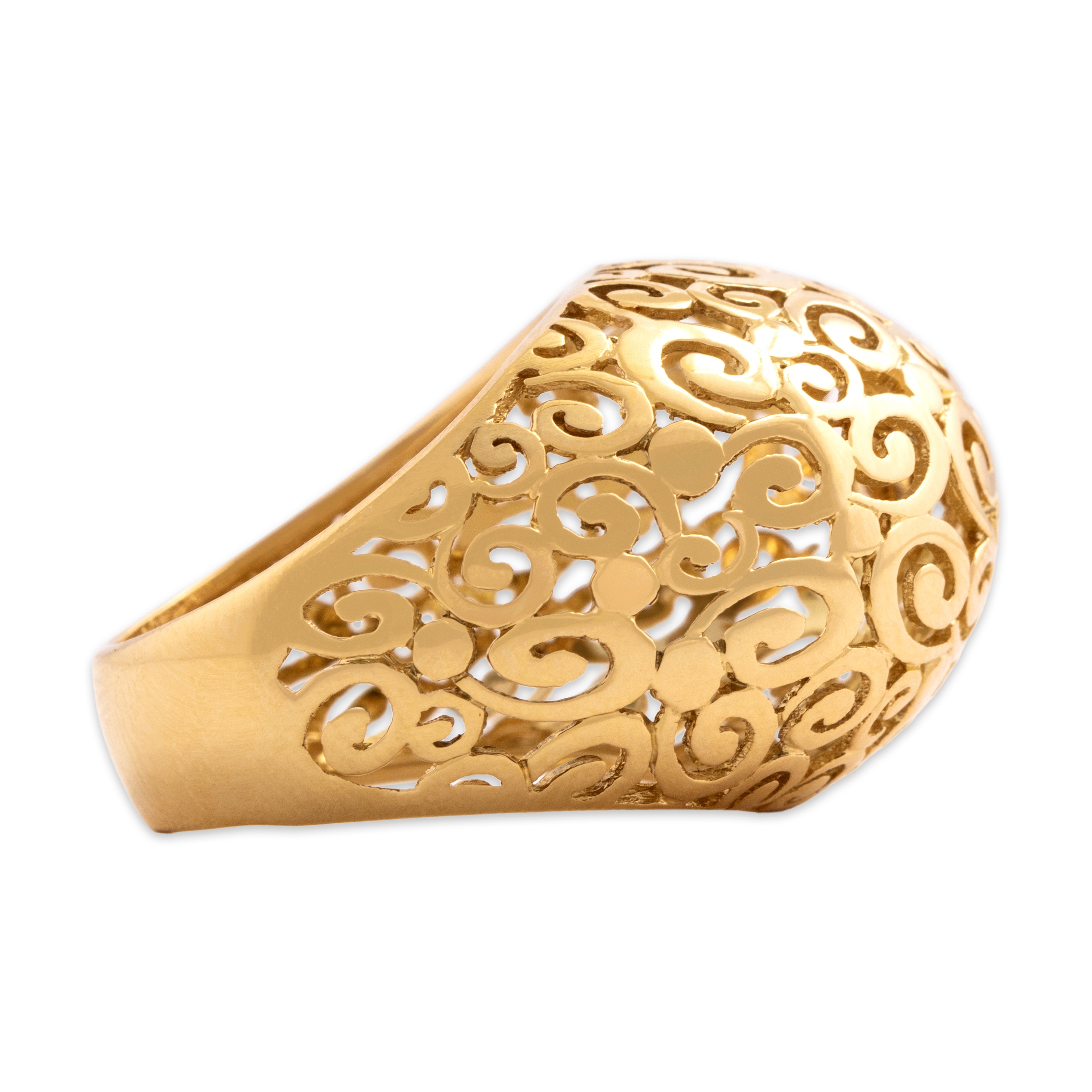 Vintage Italian 18k Yellow Gold Oversized Whimsical Swirling Dome Ring - Side view