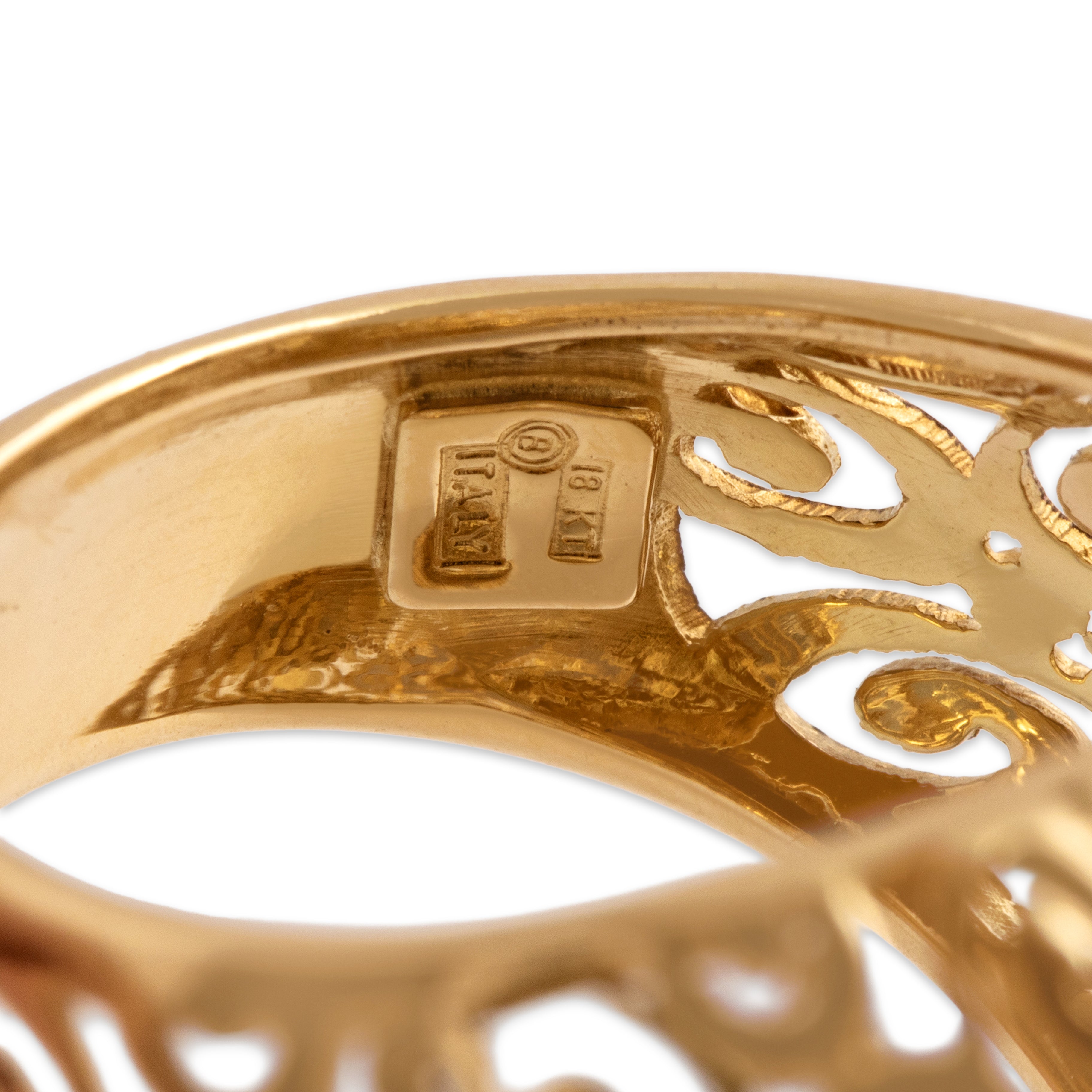 Vintage Italian 18k Yellow Gold Oversized Whimsical Swirling Dome Ring - Hallmark view