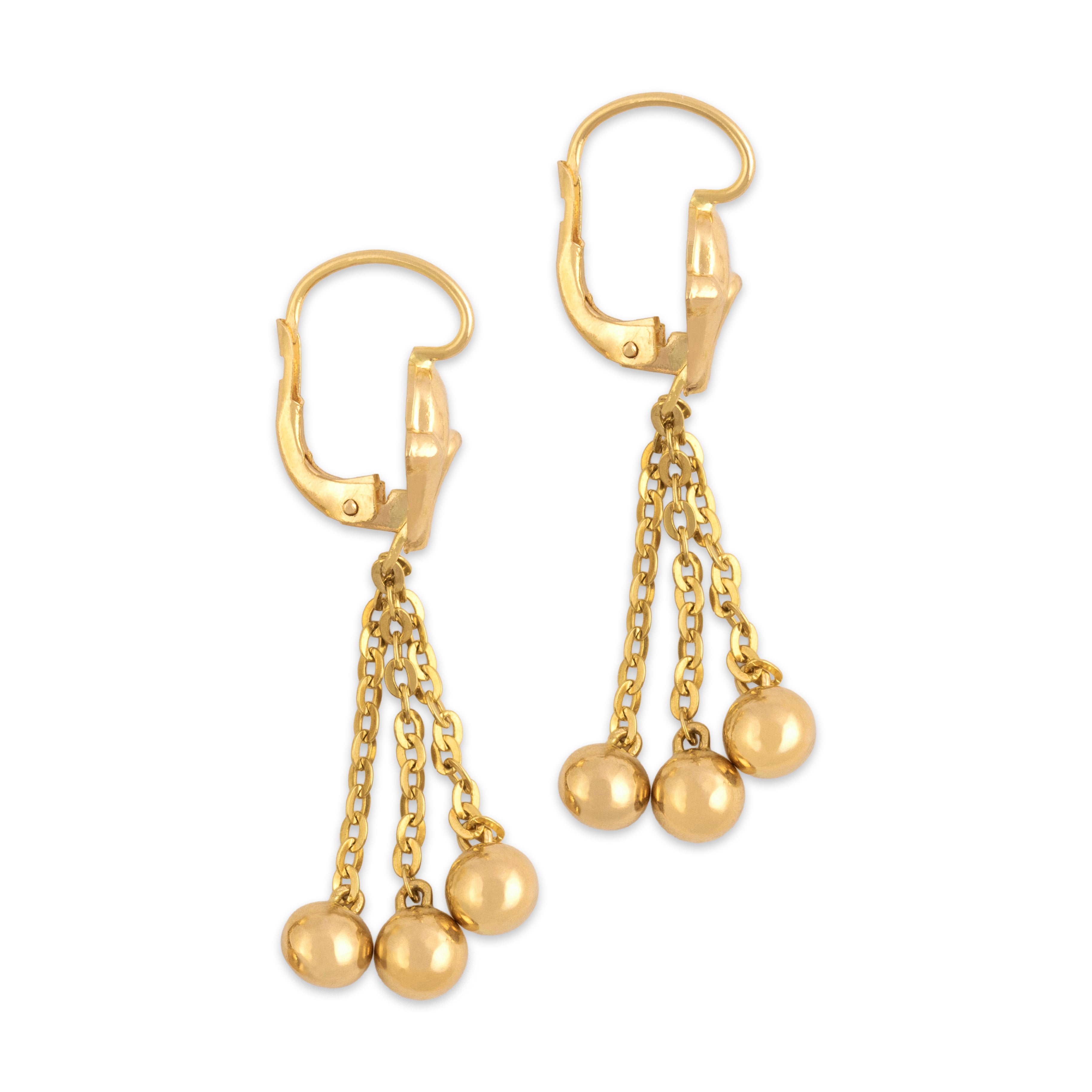 Vintage 18k Yellow Gold Gleaming Classical Chain Dangle Earrings