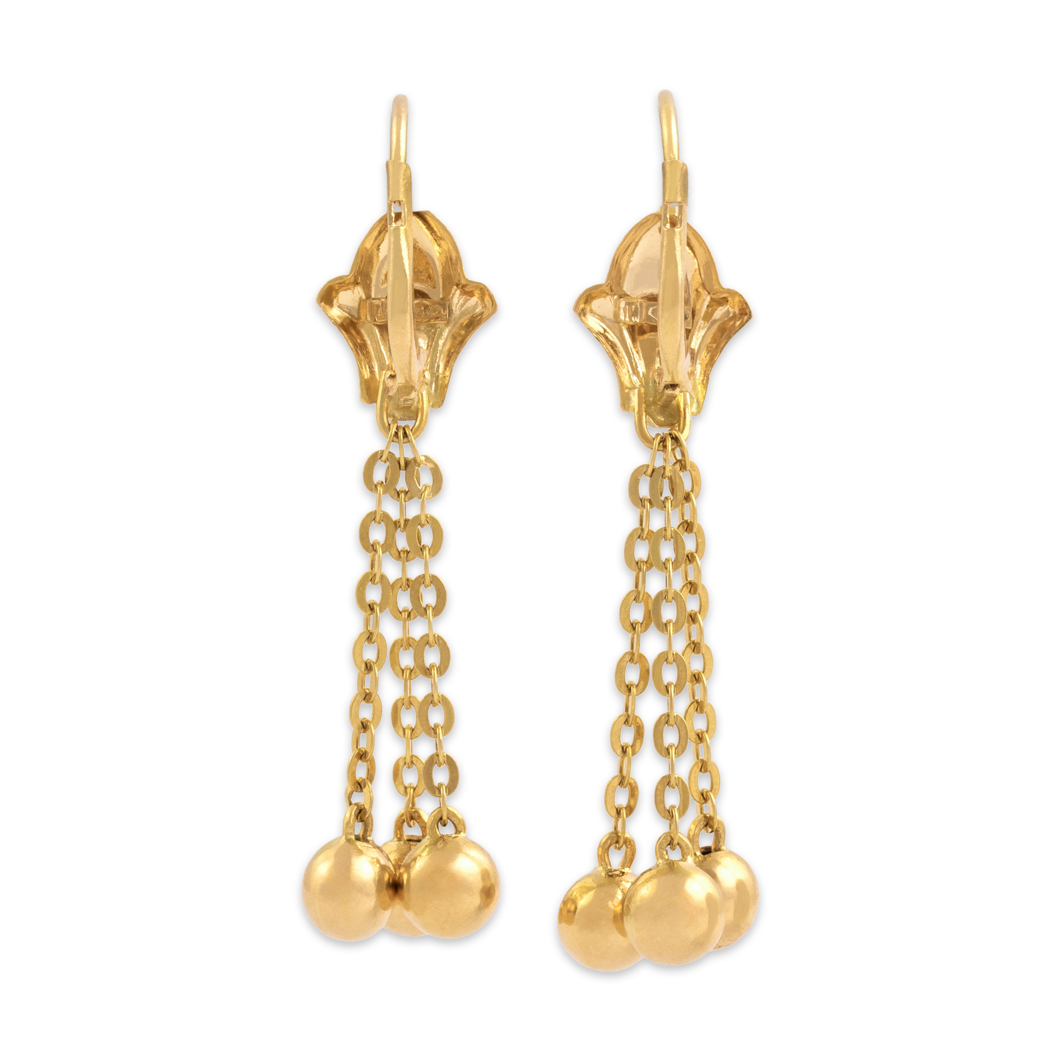 Vintage 18k Yellow Gold Gleaming Classical Chain Dangle Earrings
