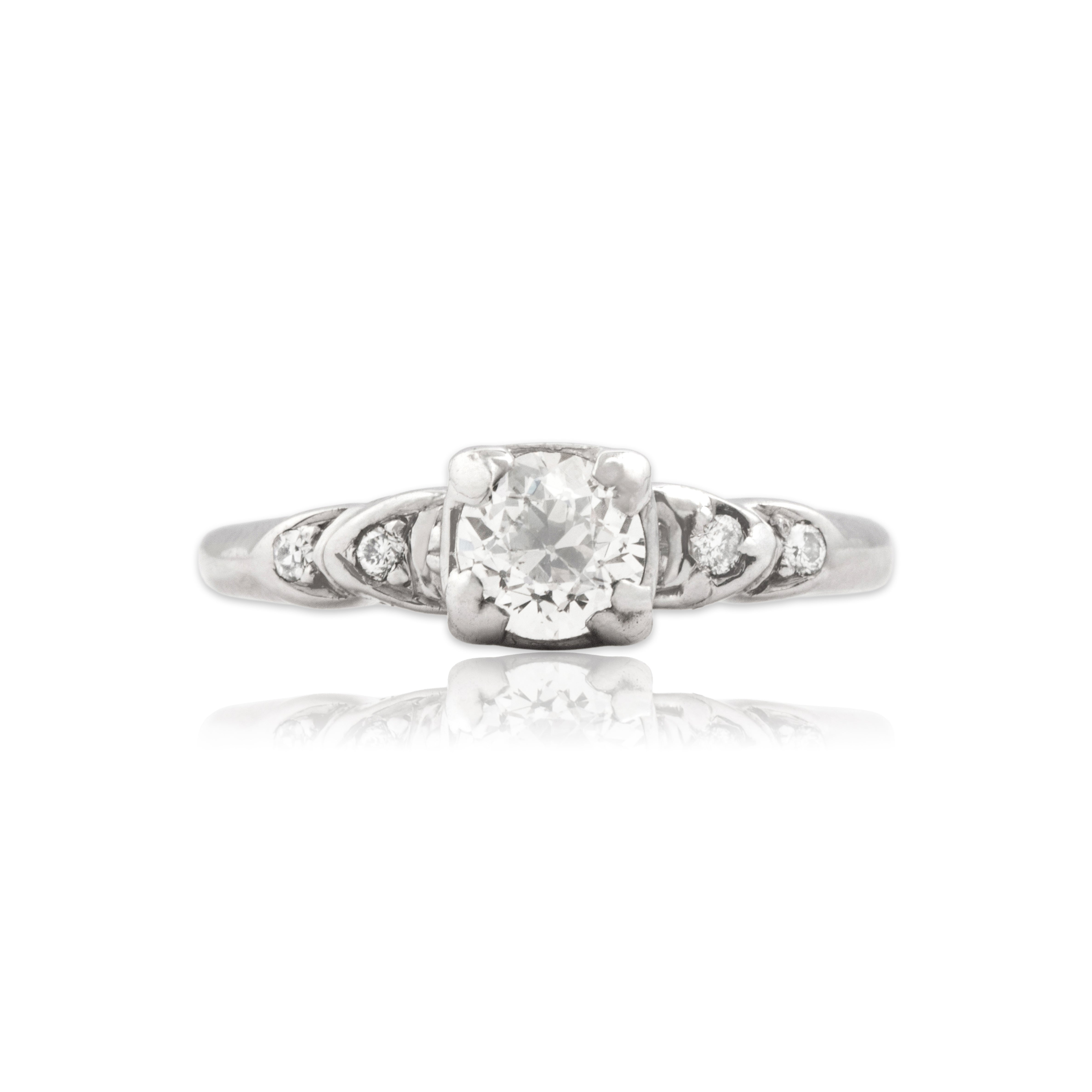 Vintage 14k White Gold Old European Cut Diamond Sparkling Step Shoulder Ring 5.50