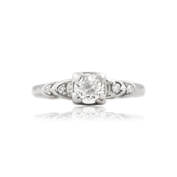 Vintage 14k White Gold Old European Cut Diamond Sparkling Step Shoulder Ring 5.50