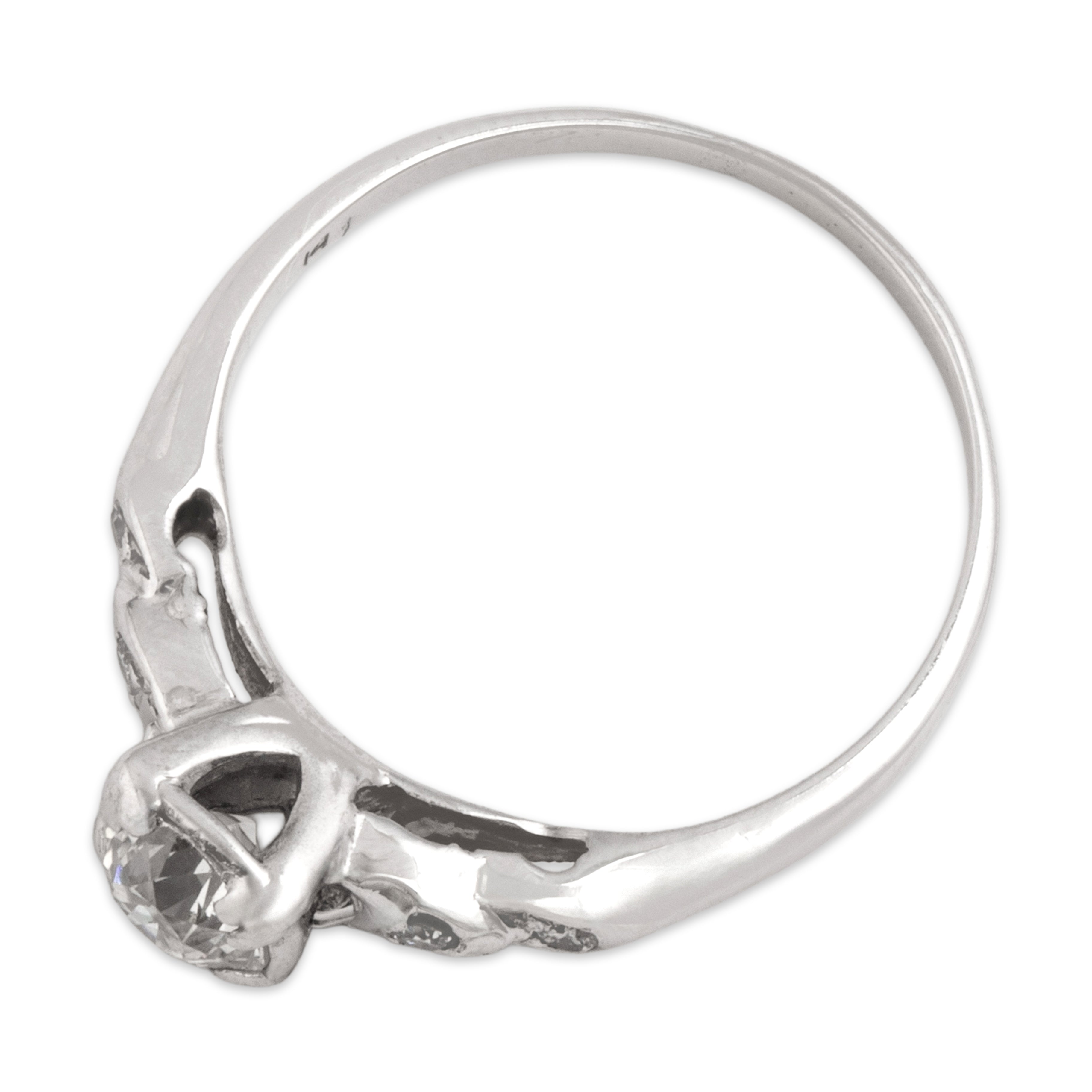 Vintage 14k White Gold Old European Cut Diamond Sparkling Step Shoulder Ring - Overall view