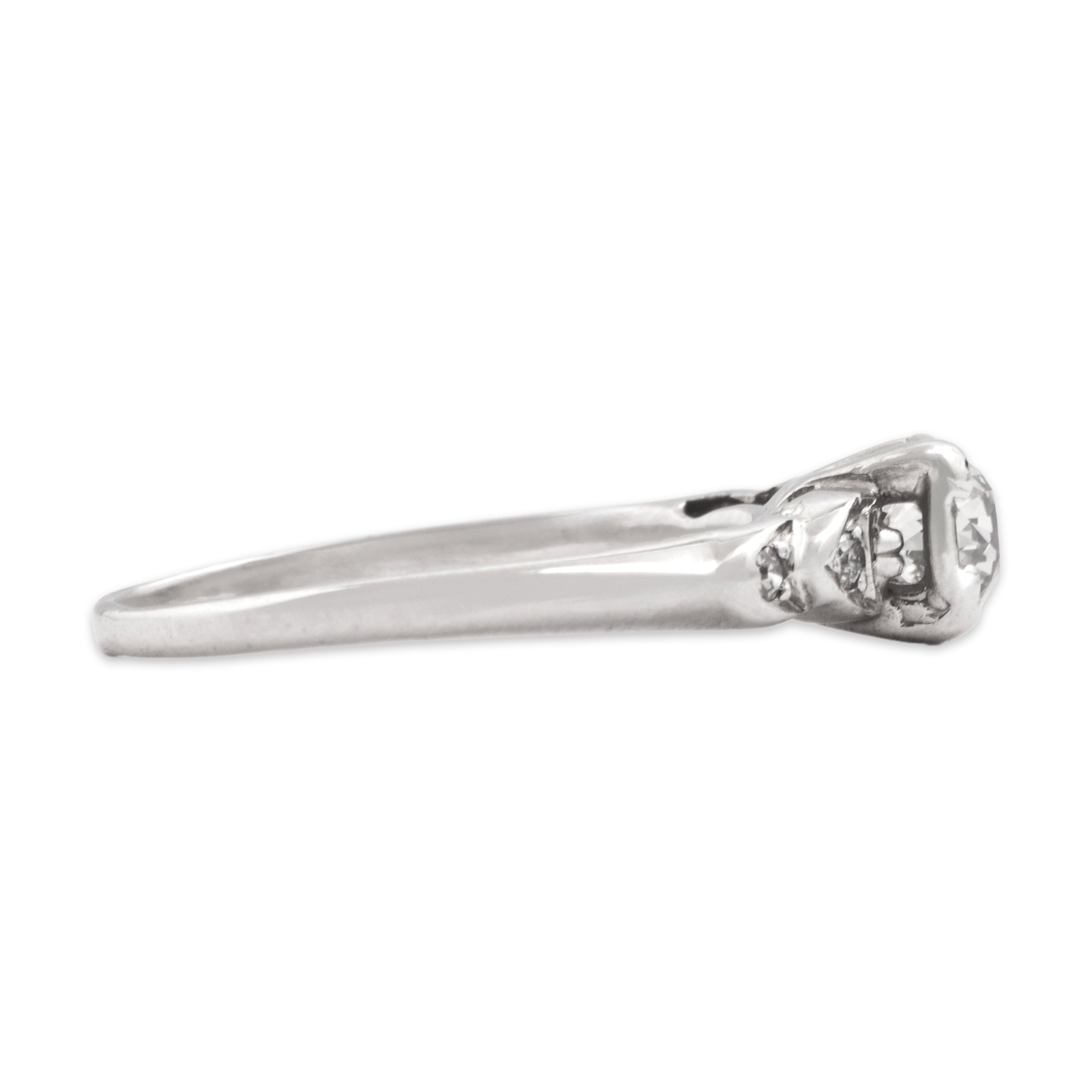 Vintage 14k White Gold Old European Cut Diamond Sparkling Step Shoulder Ring - Side view
