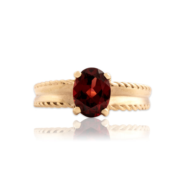 Vintage 10k Yellow Gold 1.4ct Garnet Framed Brushed Shoulder Ring 6.25