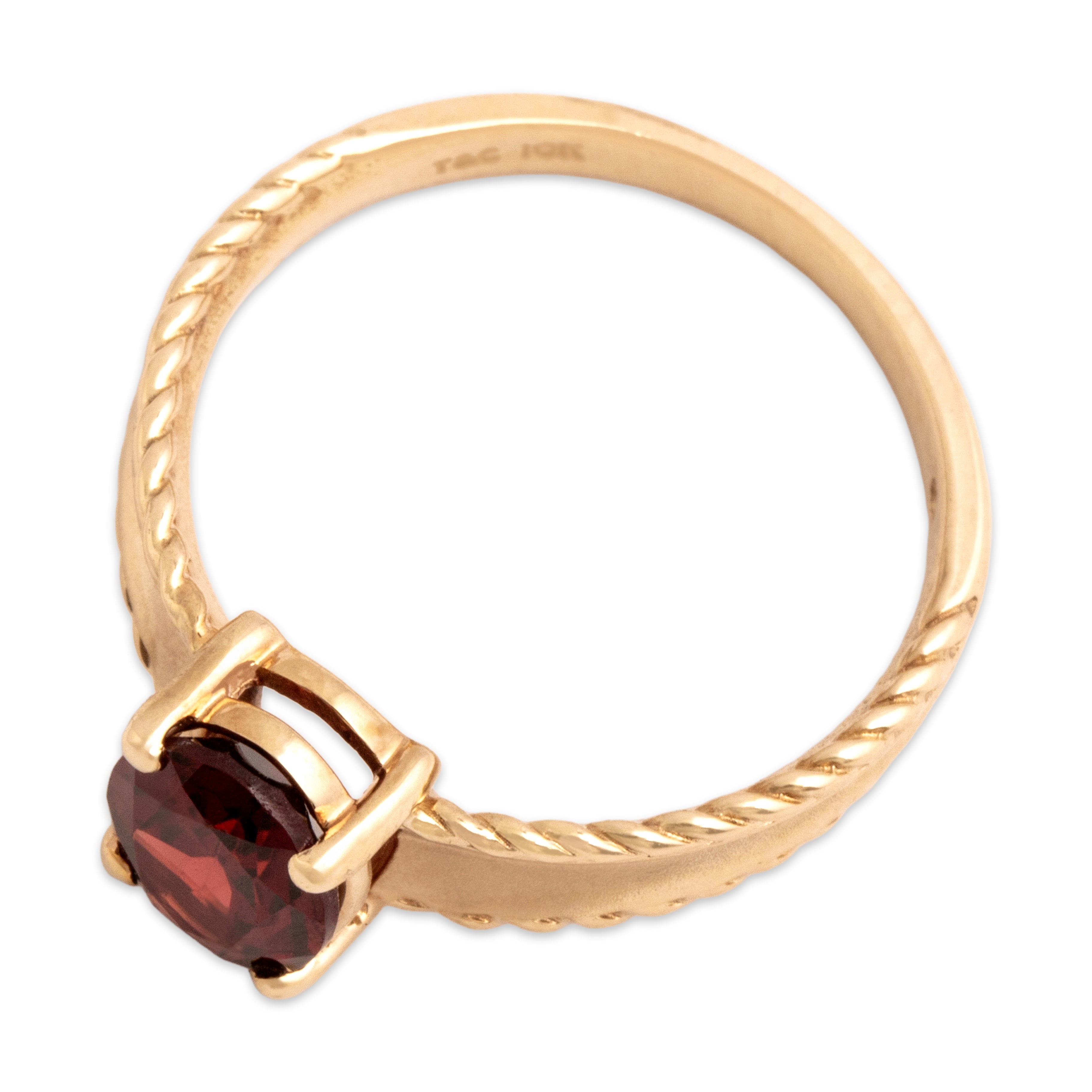 Vintage 10k Yellow Gold 1.4ct Garnet Framed Brushed Shoulder Ring - Overall view