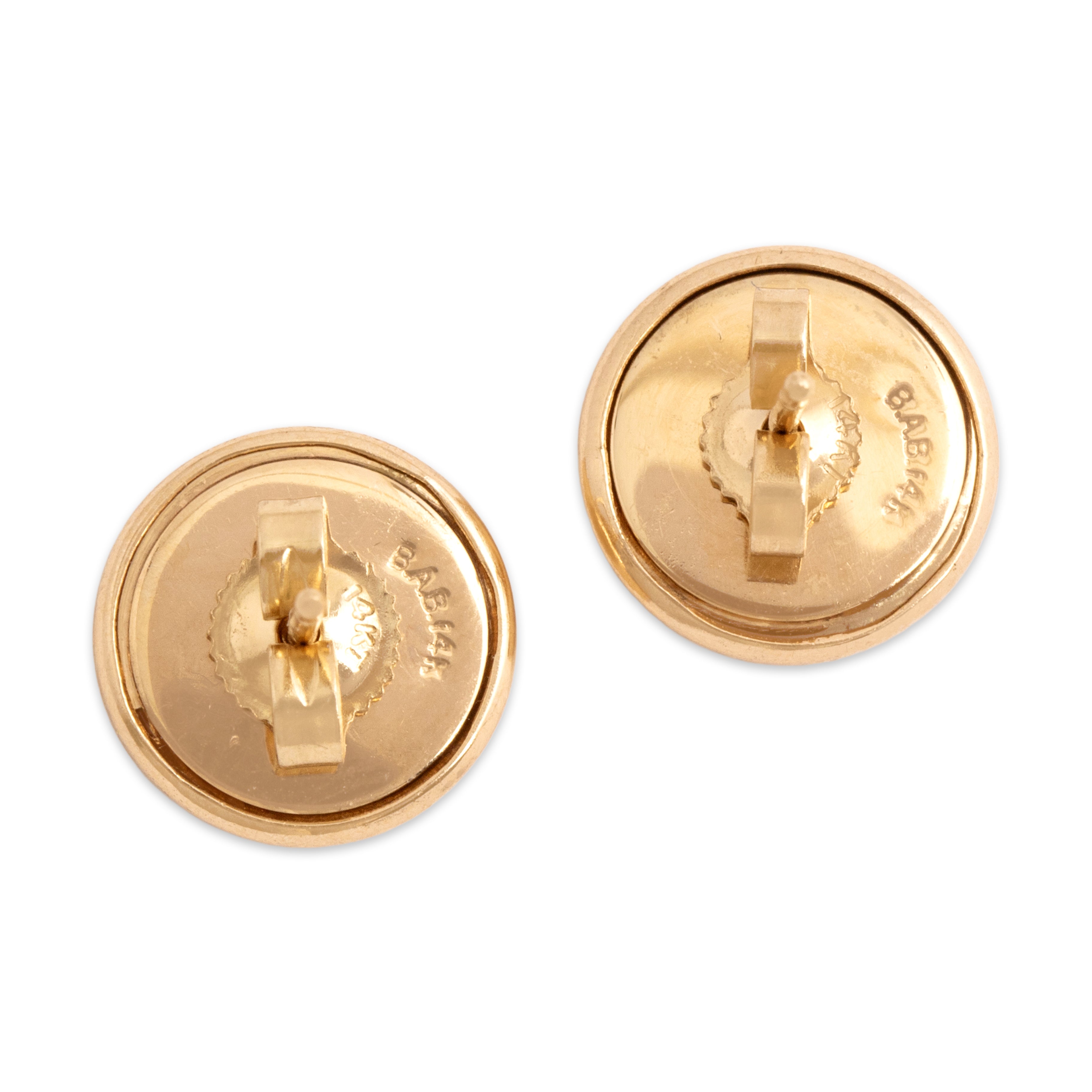 Vintage 14k Yellow Gold Lapis Lazuli Round Bezel Inlay Stud Earrings - Back view