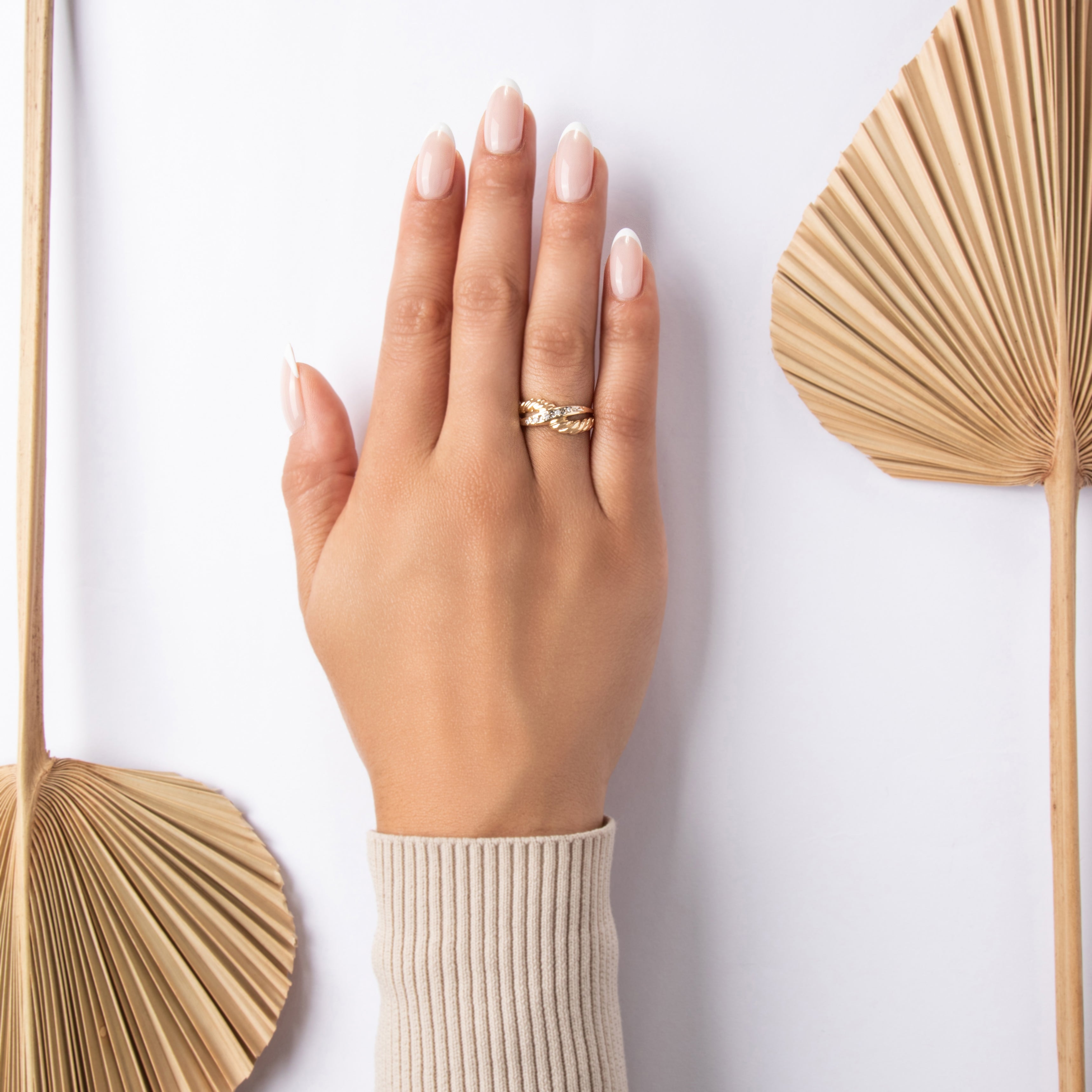 Vintage 14k Yellow Gold Diamond Wavy Roped Crossover Ring - On model view