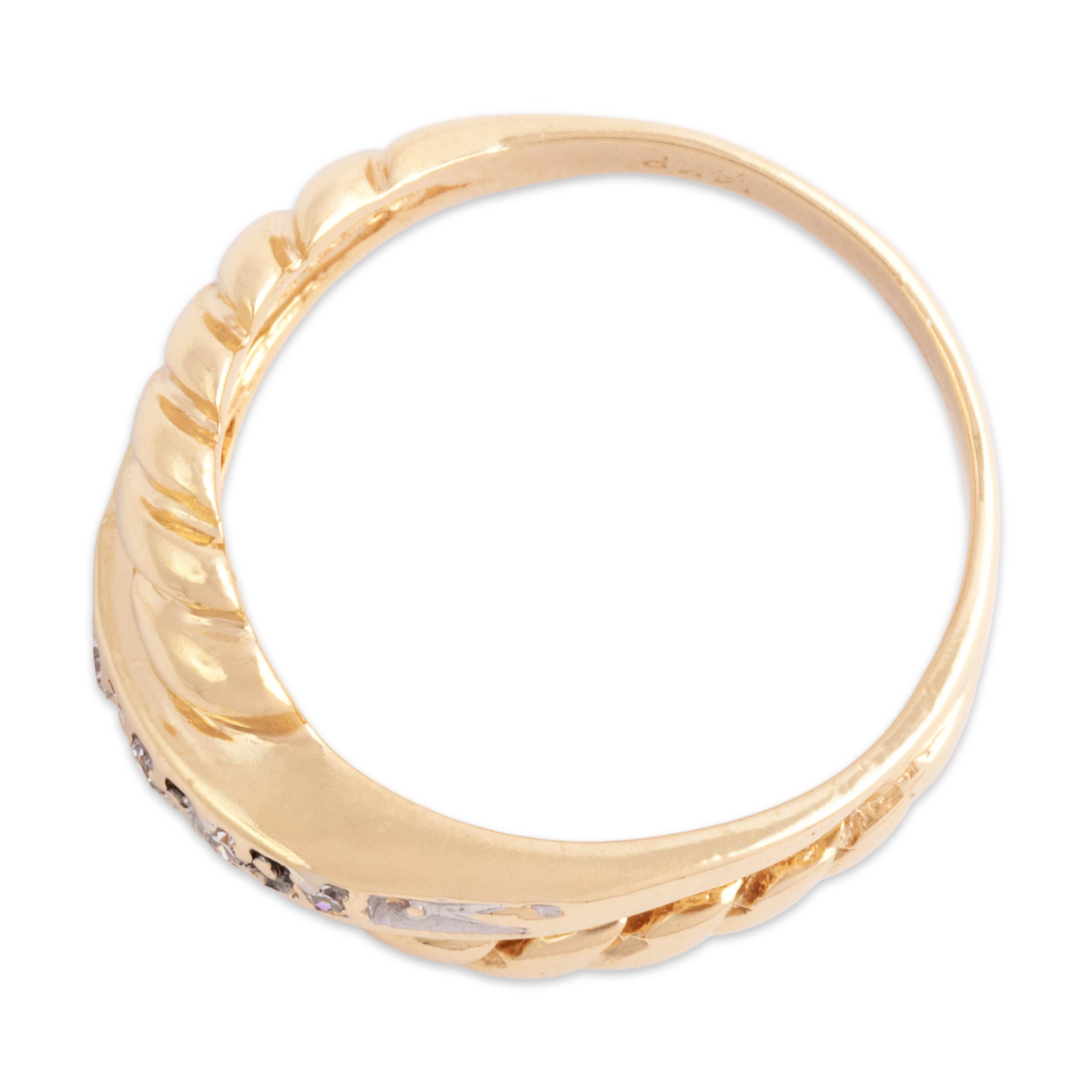 Vintage 14k Yellow Gold Diamond Wavy Roped Crossover Ring - Overall view