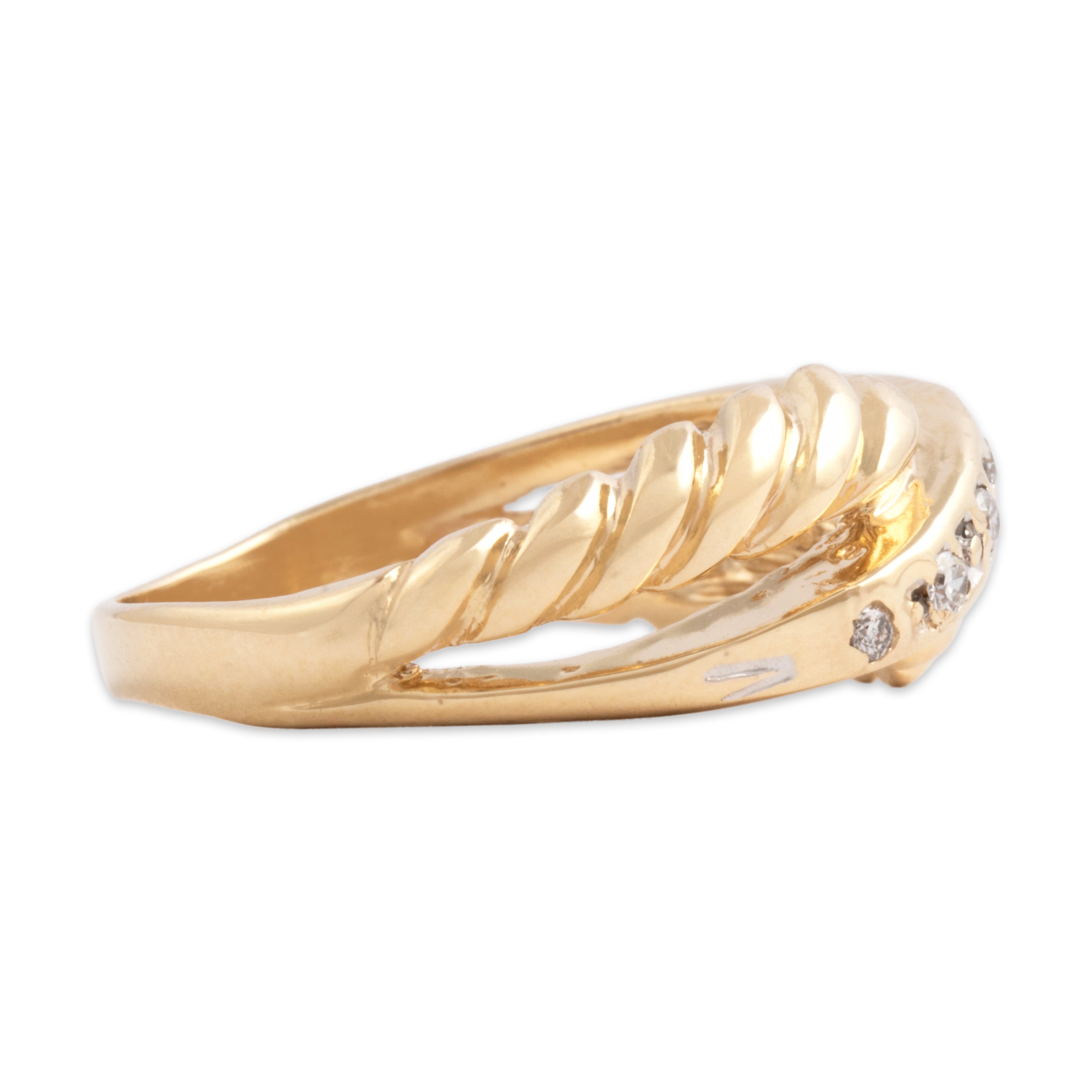 Vintage 14k Yellow Gold Diamond Wavy Roped Crossover Ring - Side view