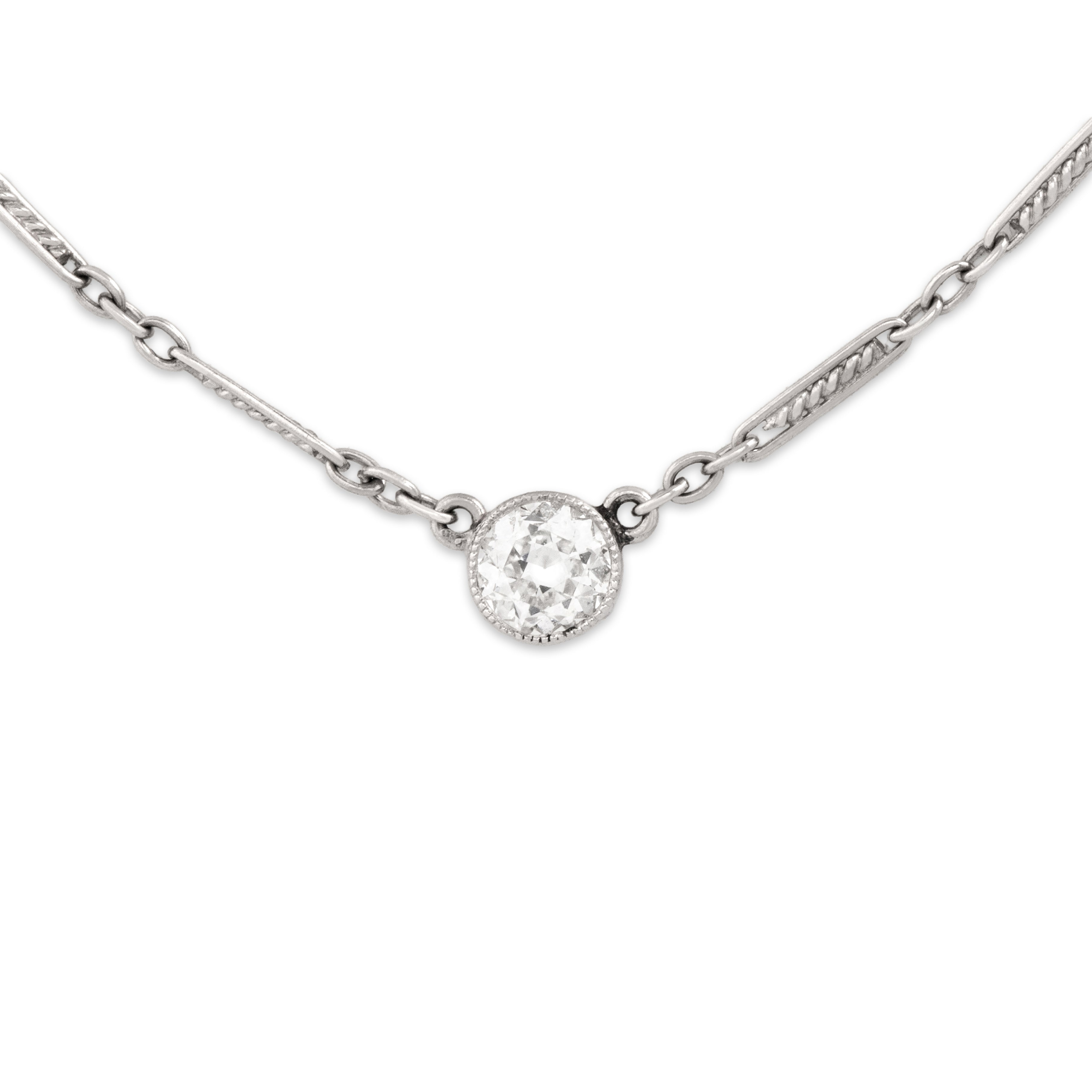 Antique Art Deco Platinum 1.11cttw Old European Cut Diamond Beautiful Bezel-Set Bar Link Station Necklace - detail view #3