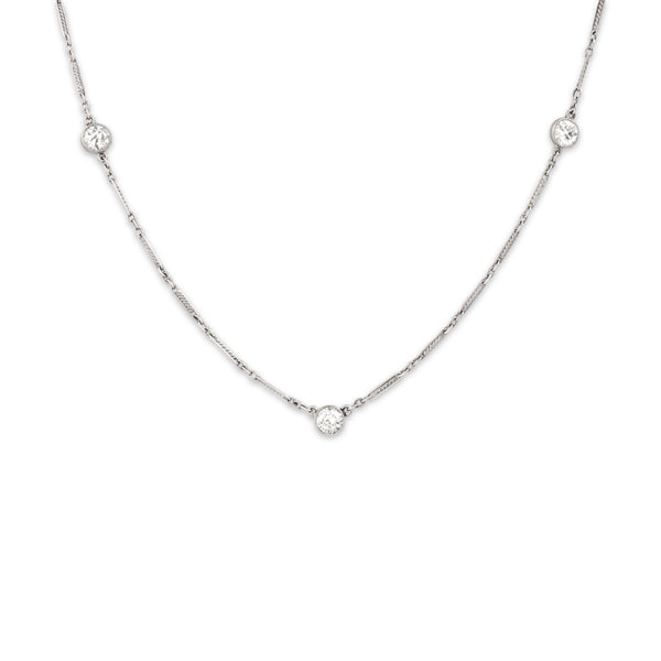 Antique Art Deco Platinum 1.11cttw Old European Cut Diamond Station Necklace 16.5