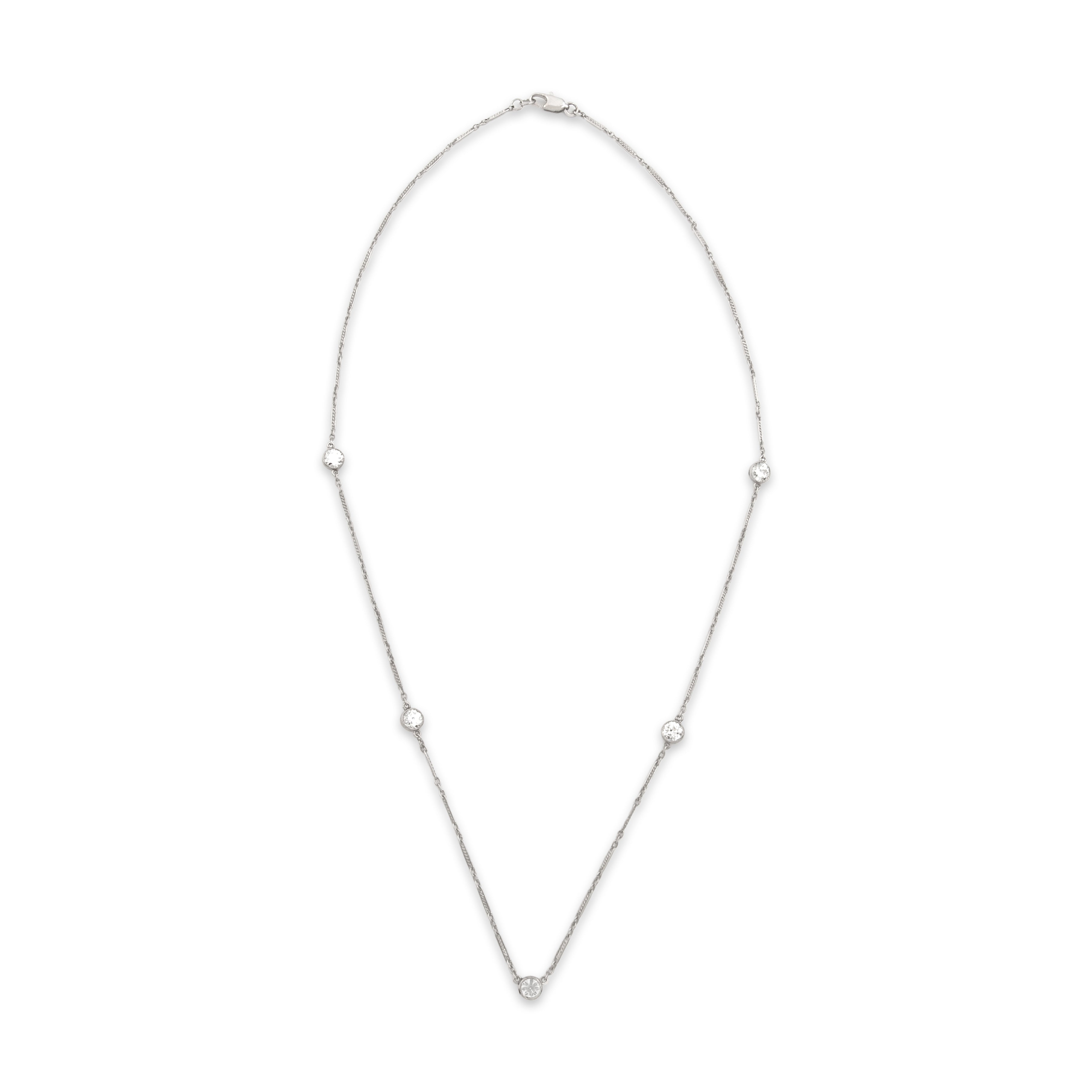 Antique Art Deco Platinum 1.11cttw Old European Cut Diamond Beautiful Bezel-Set Bar Link Station Necklace - Overall view