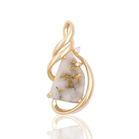 Vintage Large 14k Yellow Gold 4.26ct Gold Vein Quartz Diamond Pendant