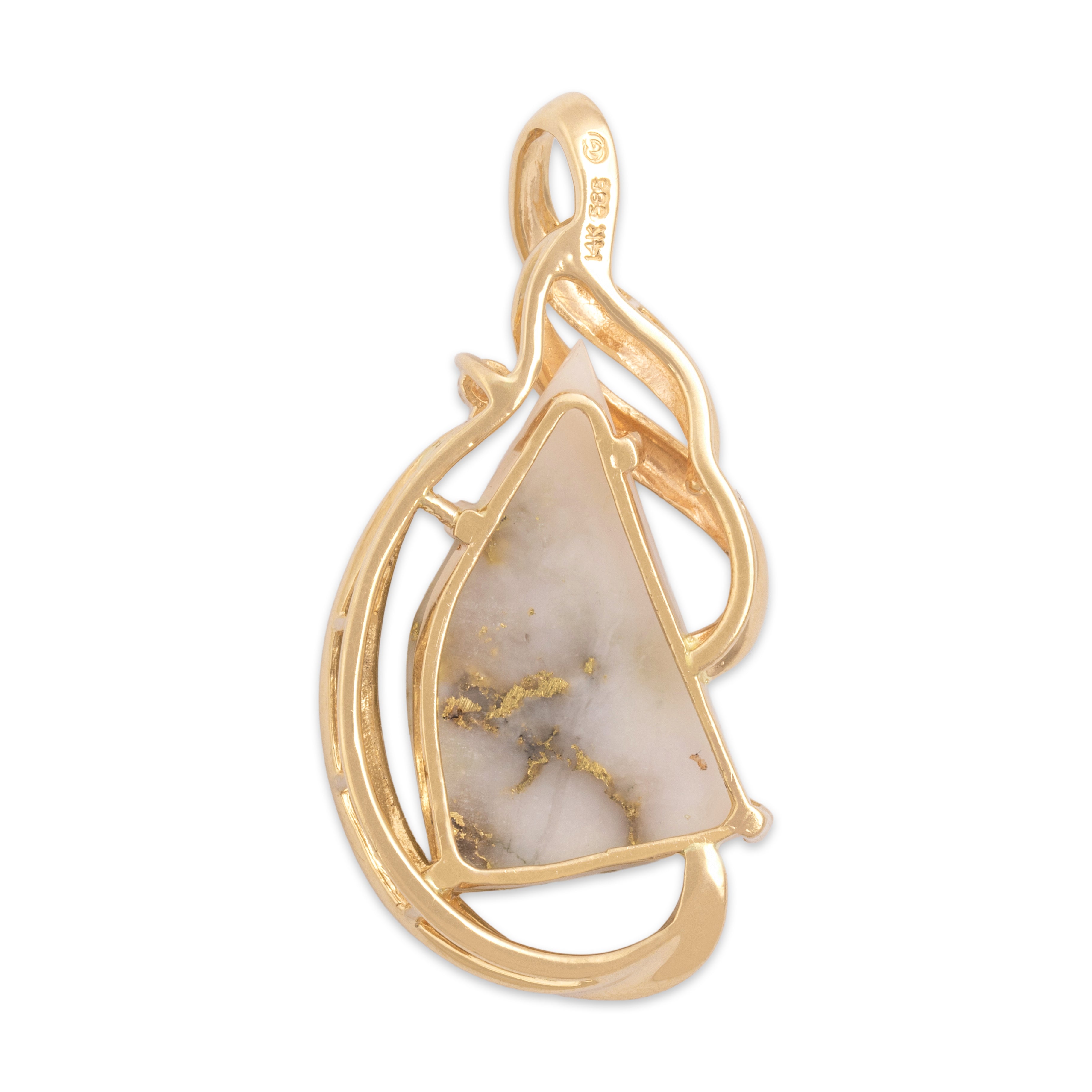 Vintage Large 14k Yellow Gold 4.26ct Gold Vein Quartz Diamond Pendant