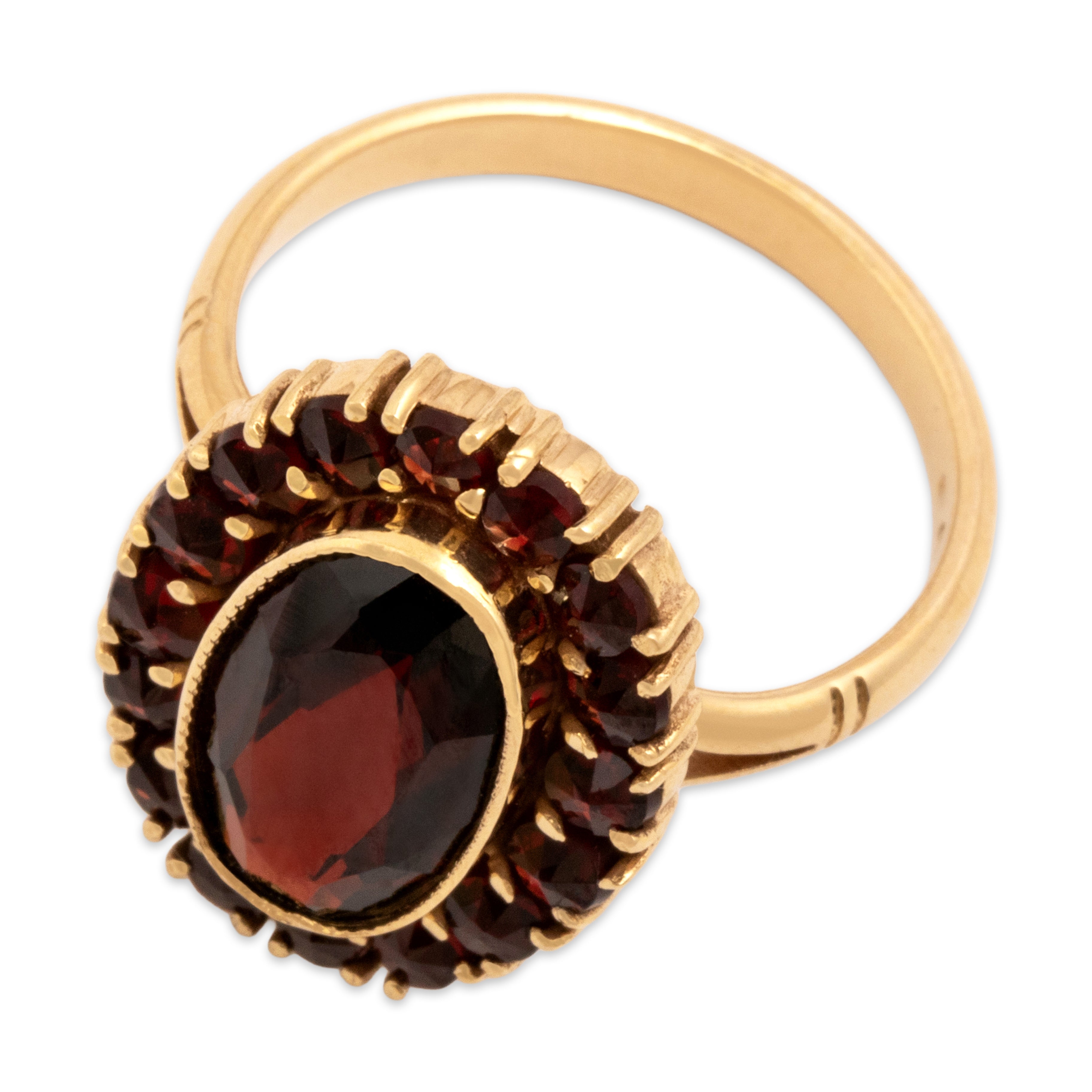 Vintage 14k Yellow Gold 3.38cttw Garnet Bold Oval Halo Ring 6.25