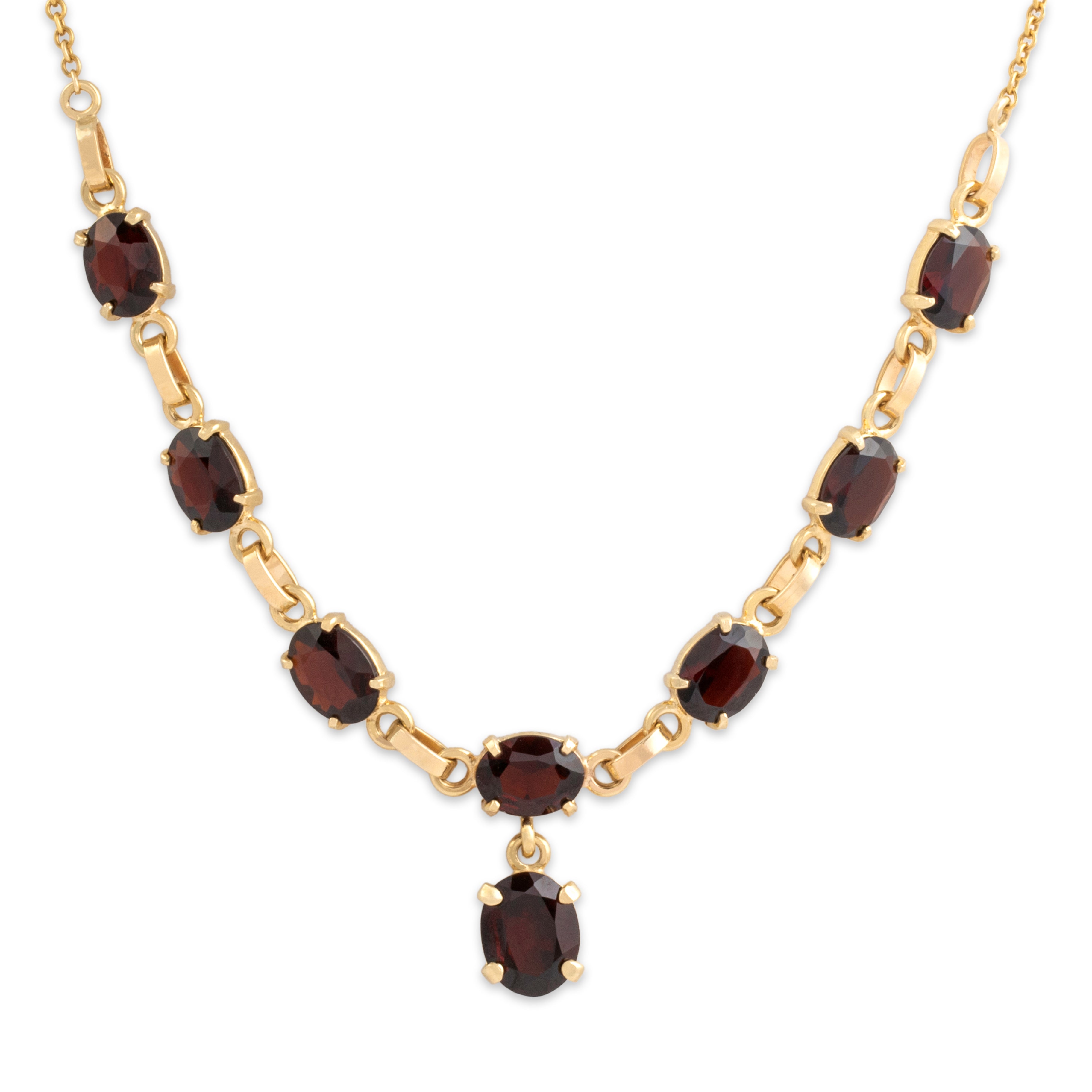 Vintage 14k Yellow Gold 10.16cttw Garnet Dramatic Oval Dangle Necklace - detail view #1