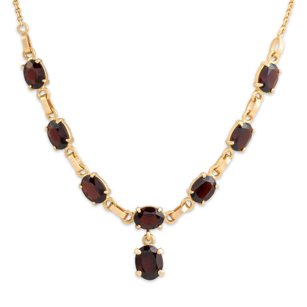 Vintage 14k Yellow Gold 10.16cttw Garnet Dramatic Oval Dangle Necklace 14.75