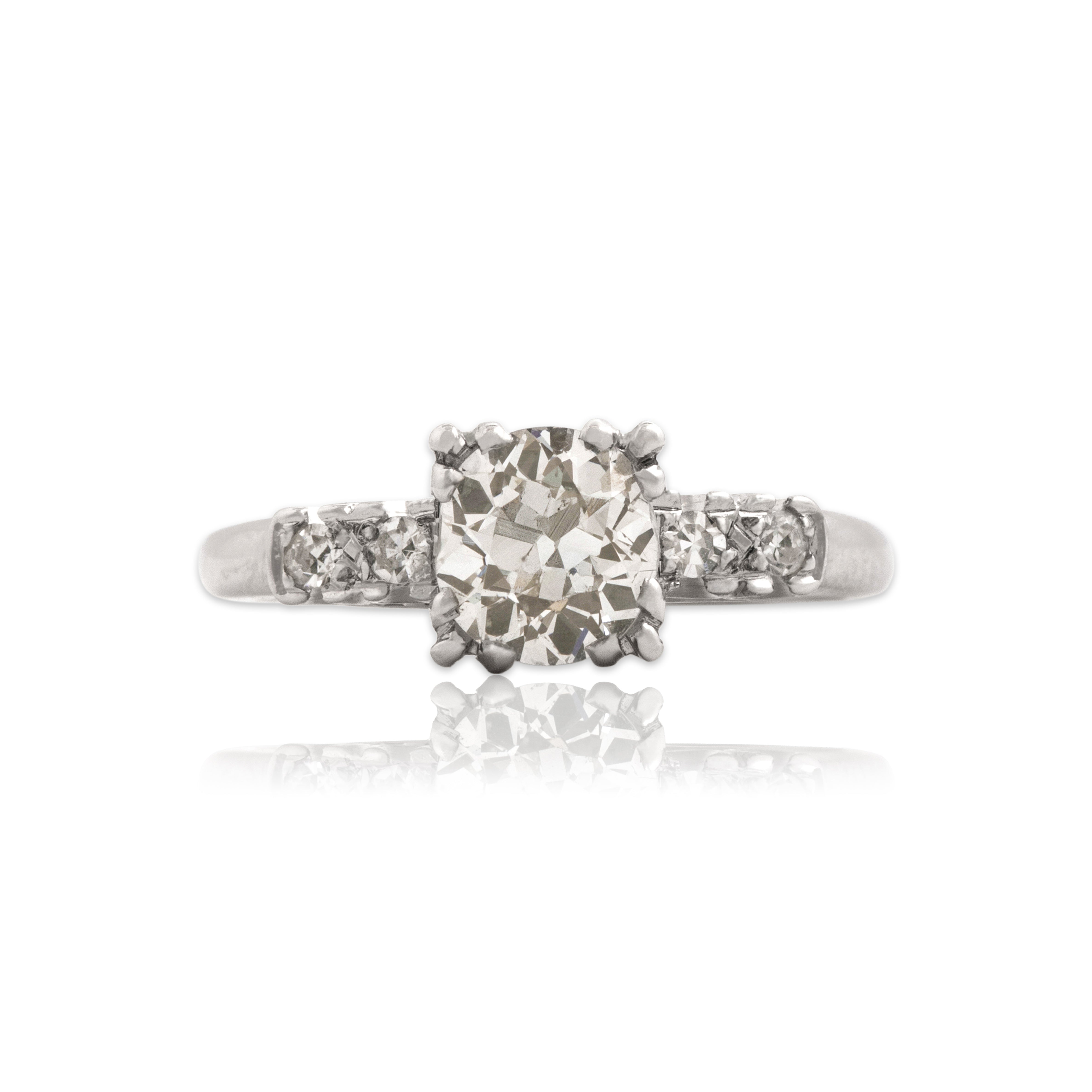 Antique 14k White Gold 1.16cttw Old Mine Cut Diamond Classic Sparkling Ring 5.00