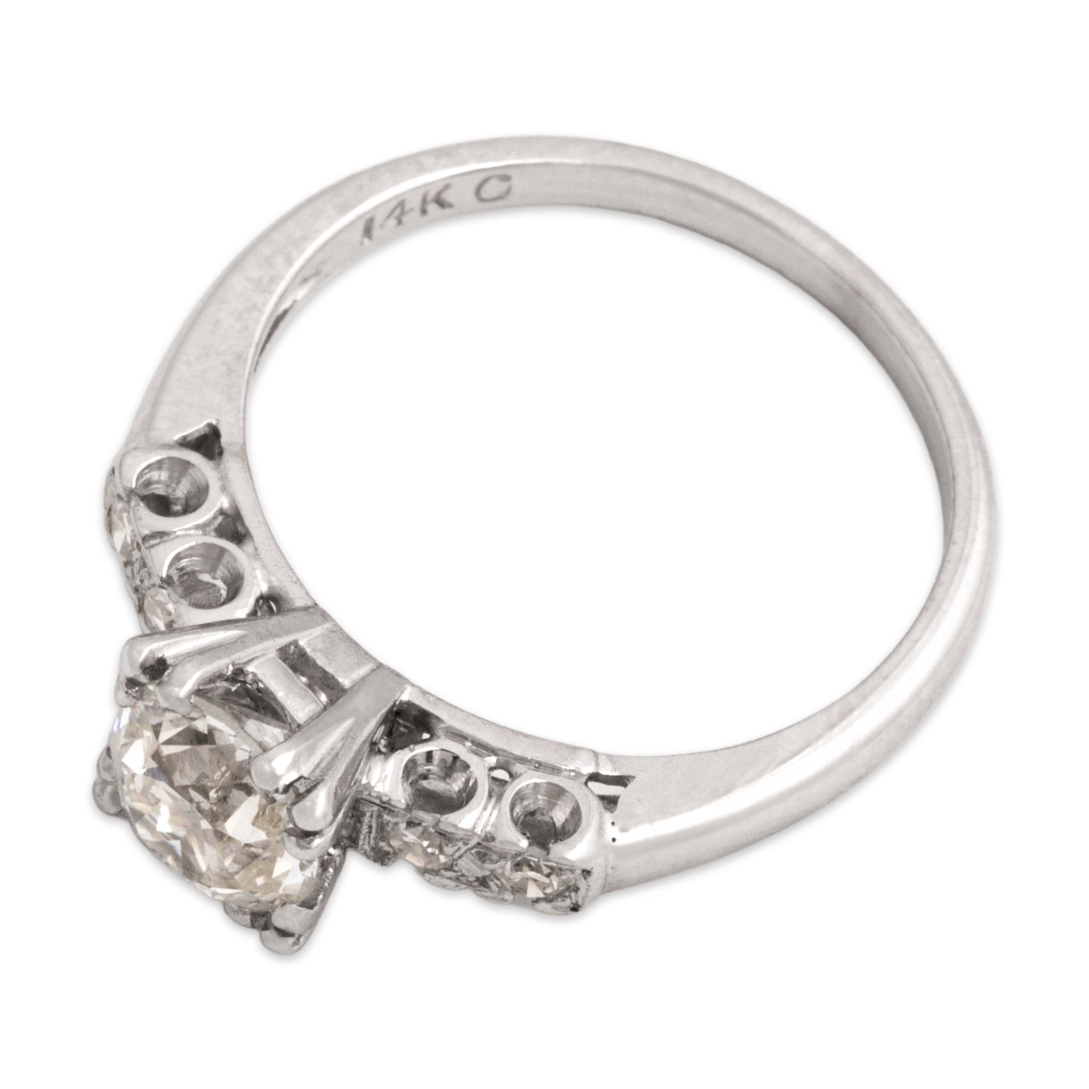 Antique 14k White Gold 1.16cttw Old Mine Cut Diamond Classic Sparkling Ring 5.00