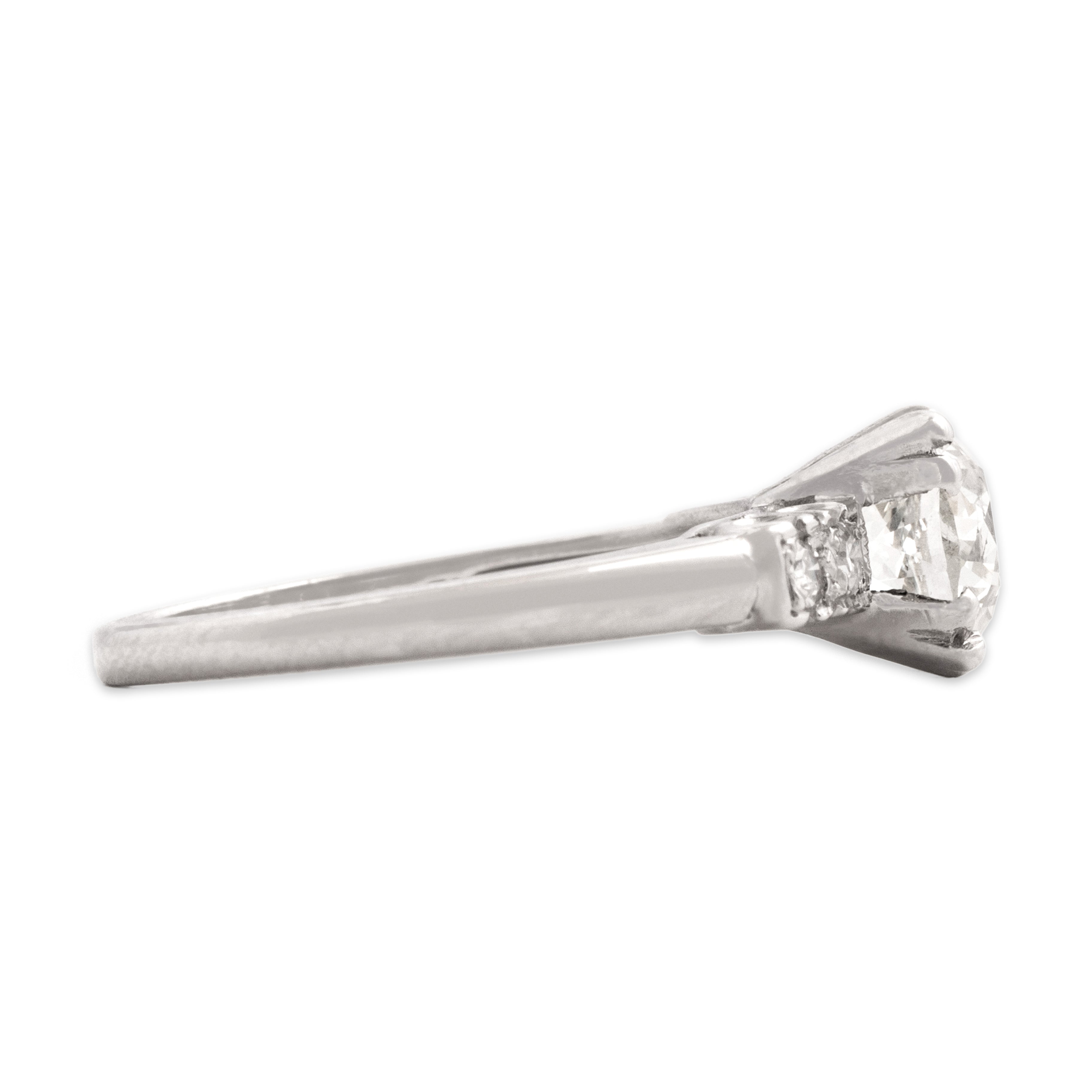 Antique 14k White Gold 1.16cttw Old Mine Cut Diamond Classic Sparkling Ring - Side view