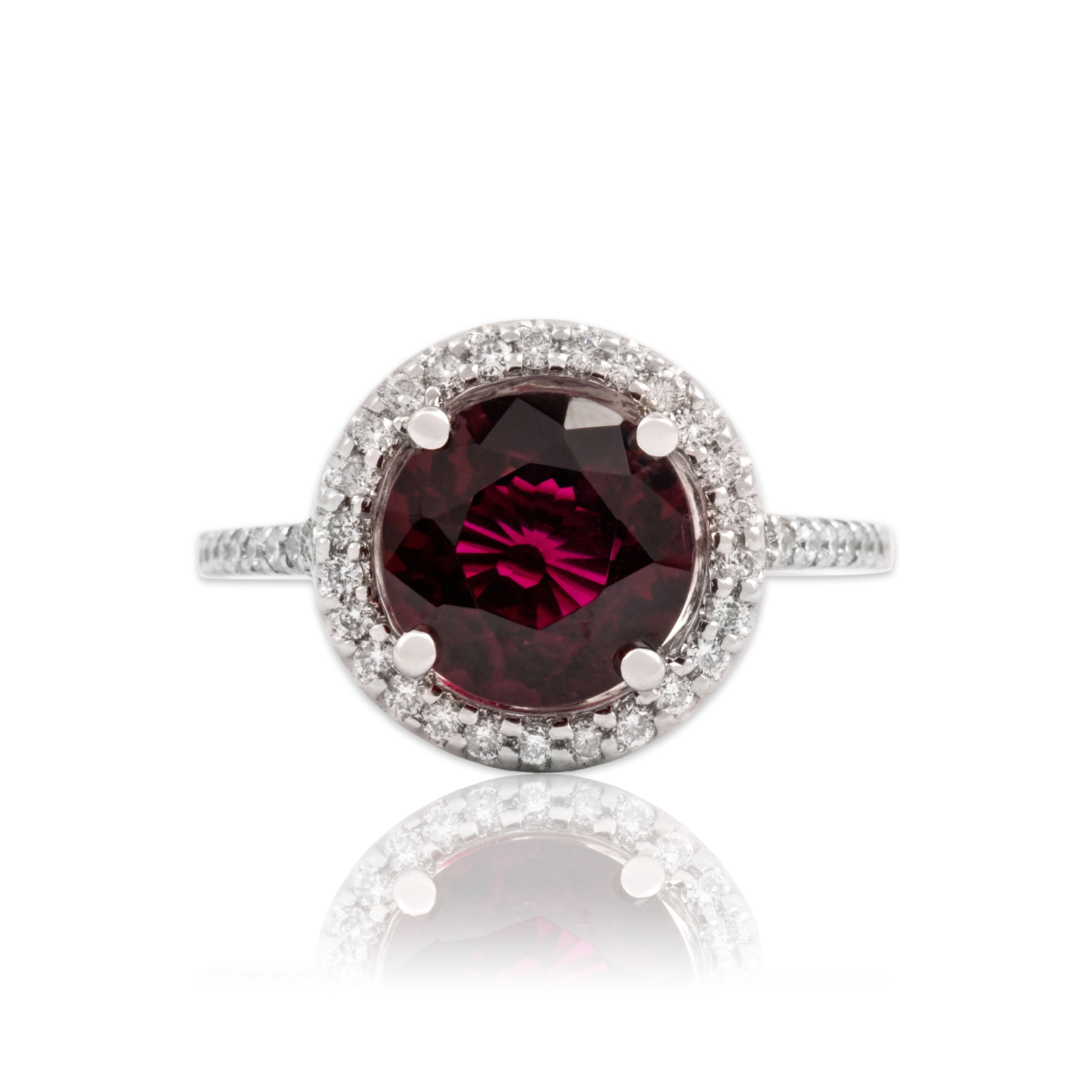 Vintage 14k White Gold 2.34ct Berry Tourmaline Diamond Pavé Halo Ring 6.50