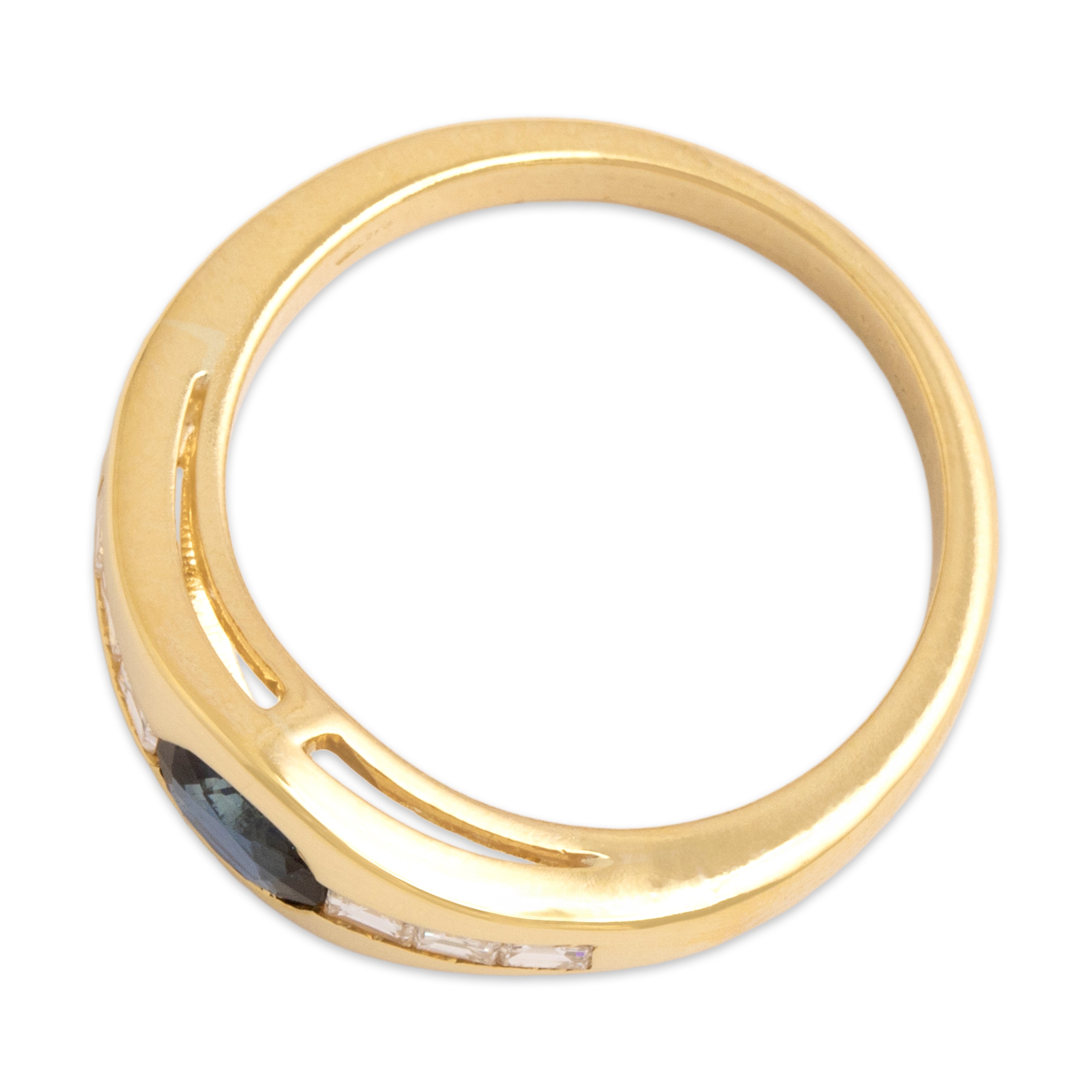 Vintage Italian 18k Yellow Gold Blue Sapphire Diamond Chic Dazzling Channel Ring - Overall view