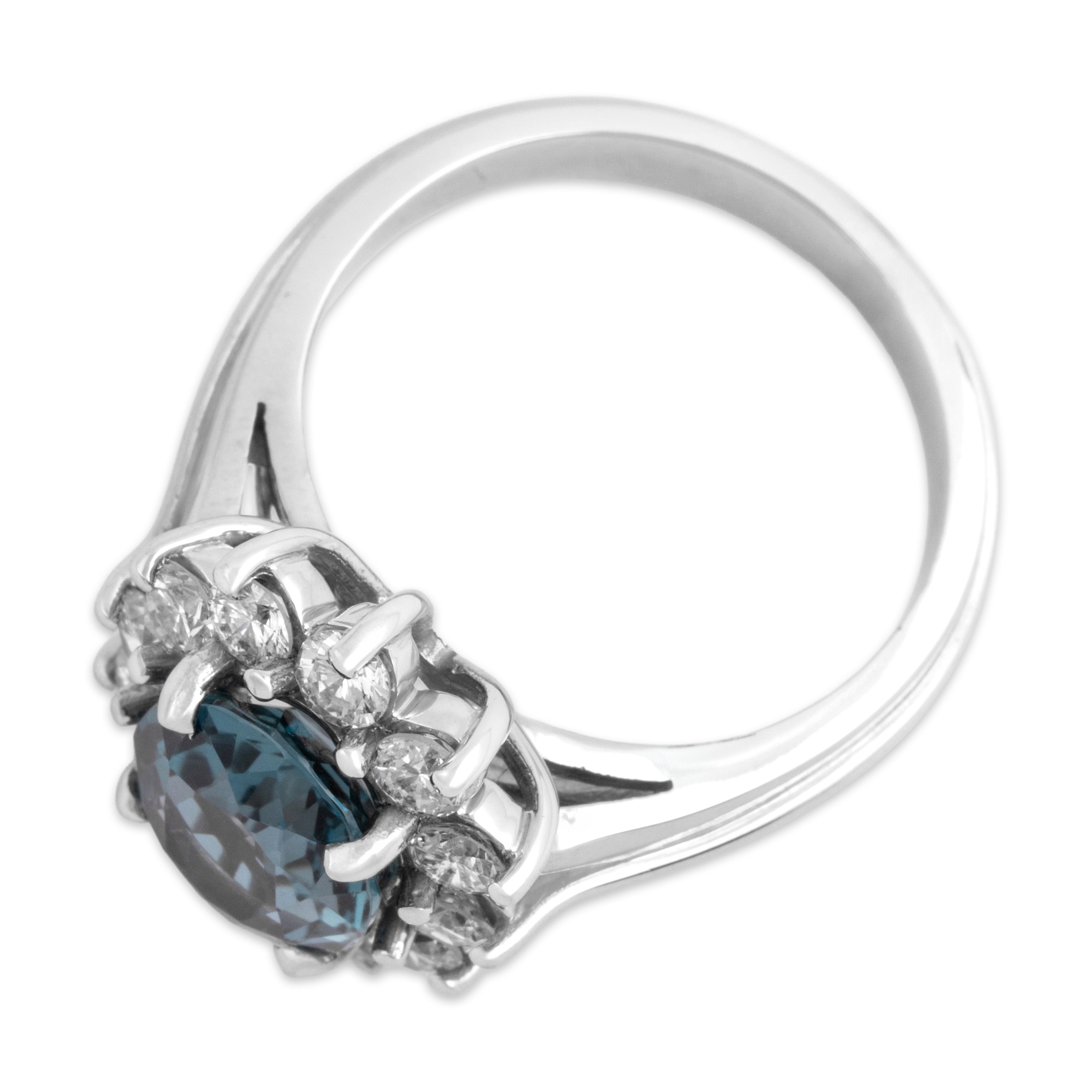 Vintage 14k White Gold 2.67ct London Blue Topaz .81cttw Diamond Halo Ring 6.25