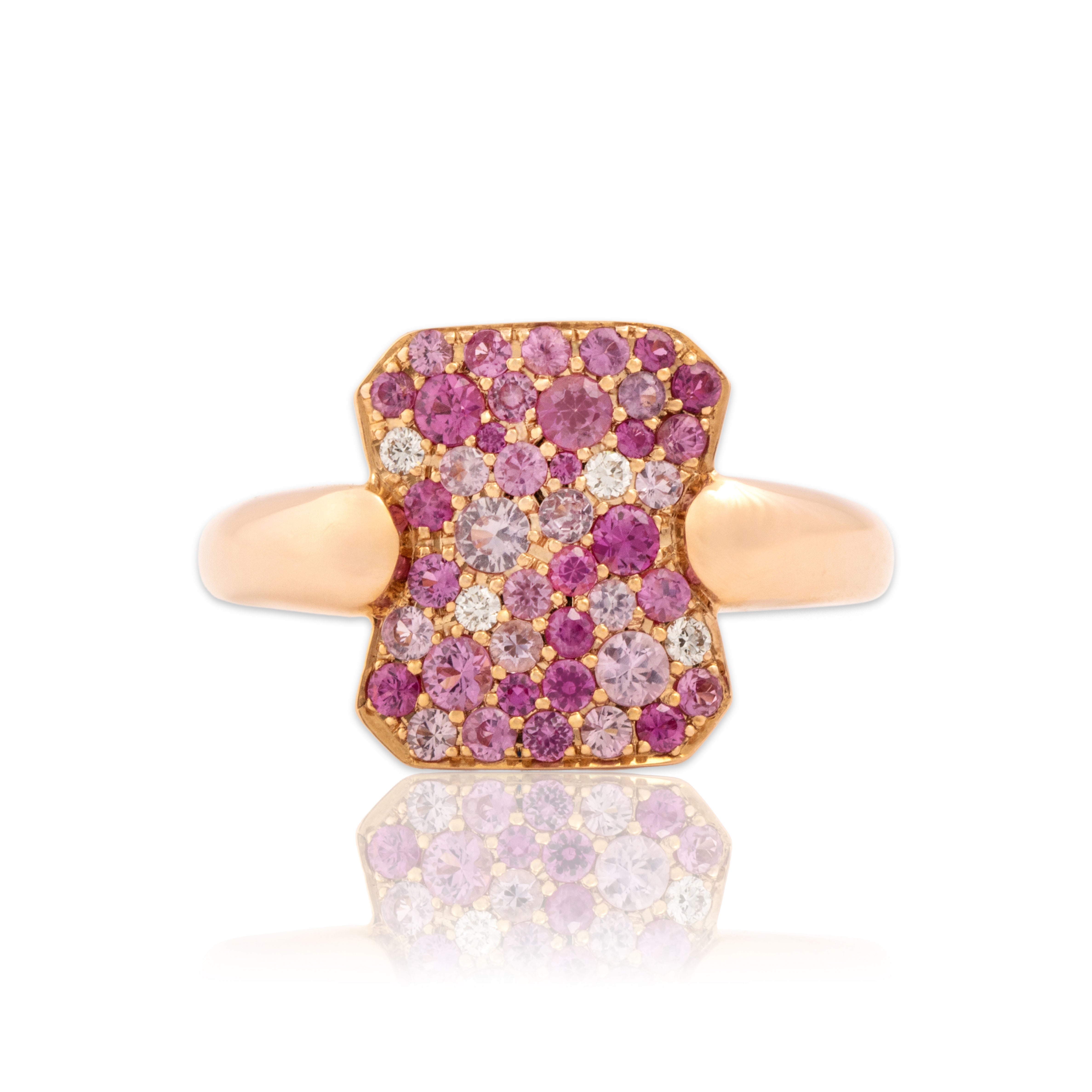 Estate 18k Rose Gold 1.05cttw Pink Sapphire Diamond Dazzling Cobblestone Ring 6.75